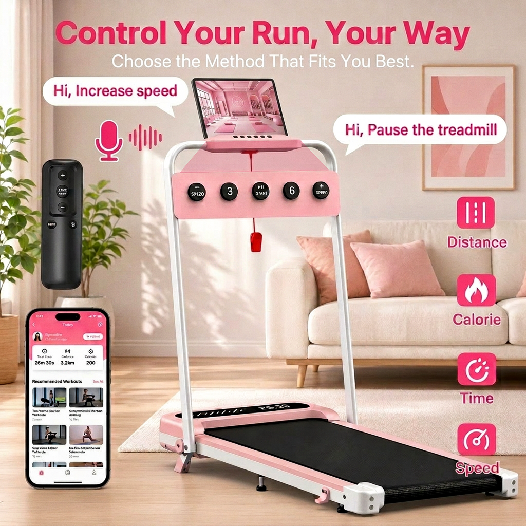 YZRUN Walking Pad with 8% Incline, Pink Walking Pad Under Desk with Foldable Handle Bar, Treadmill for Home