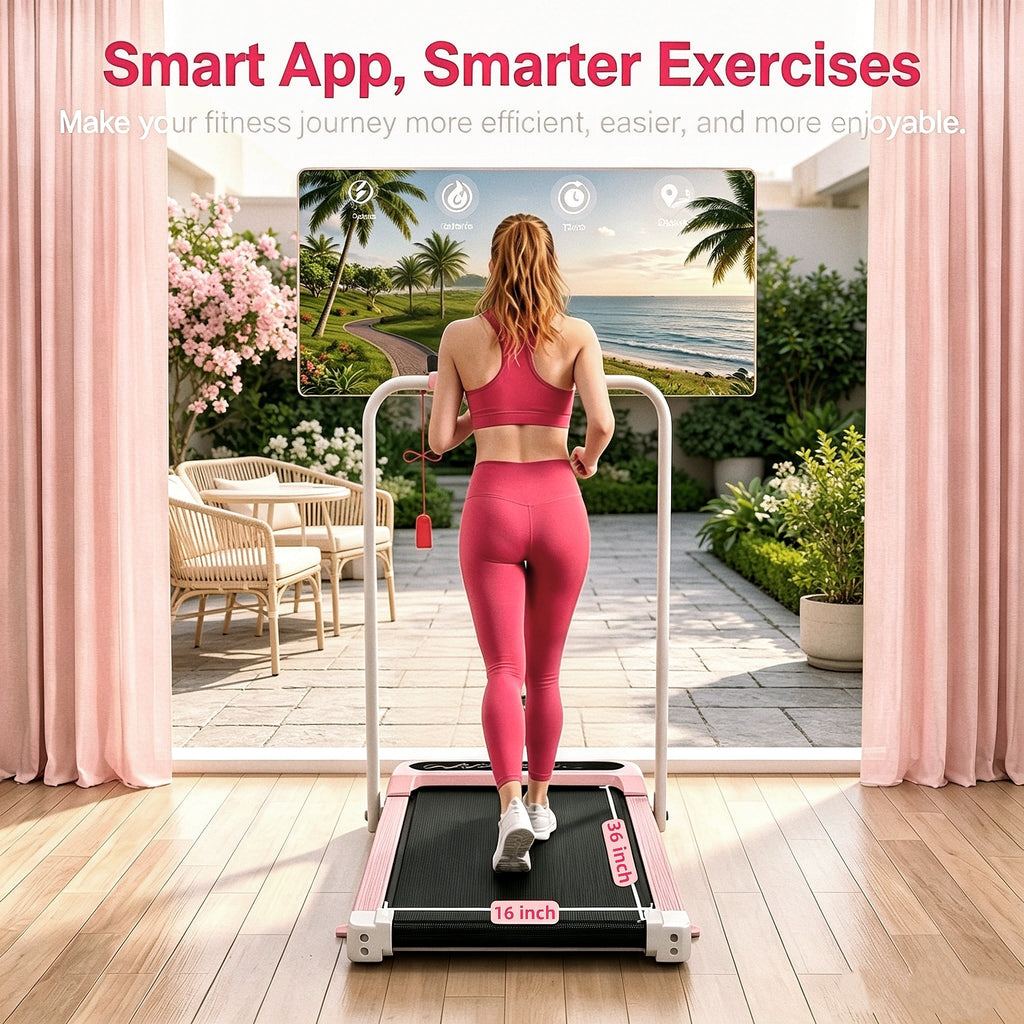 YZRUN Walking Pad with 8% Incline, Pink Walking Pad Under Desk with Foldable Handle Bar, Treadmill for Home