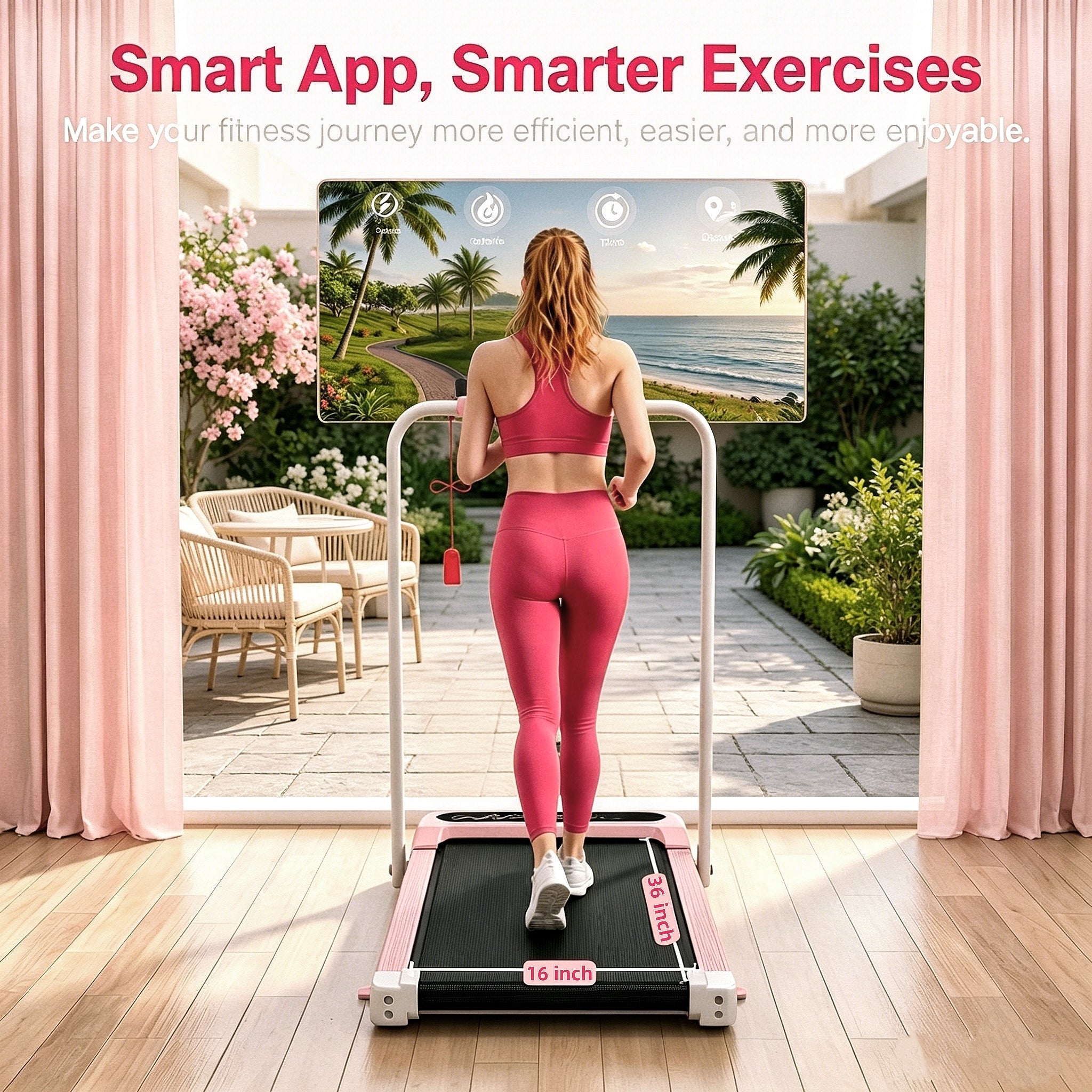 YZRUN Walking Pad with 8% Incline, Pink Walking Pad Under Desk with Foldable Handle Bar, Treadmill for Home