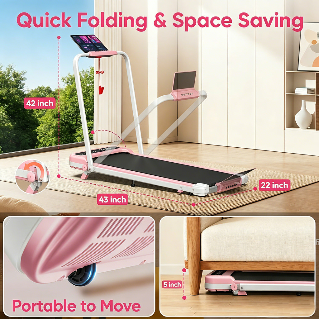 YZRUN Walking Pad with 8% Incline, Pink Walking Pad Under Desk with Foldable Handle Bar, Treadmill for Home