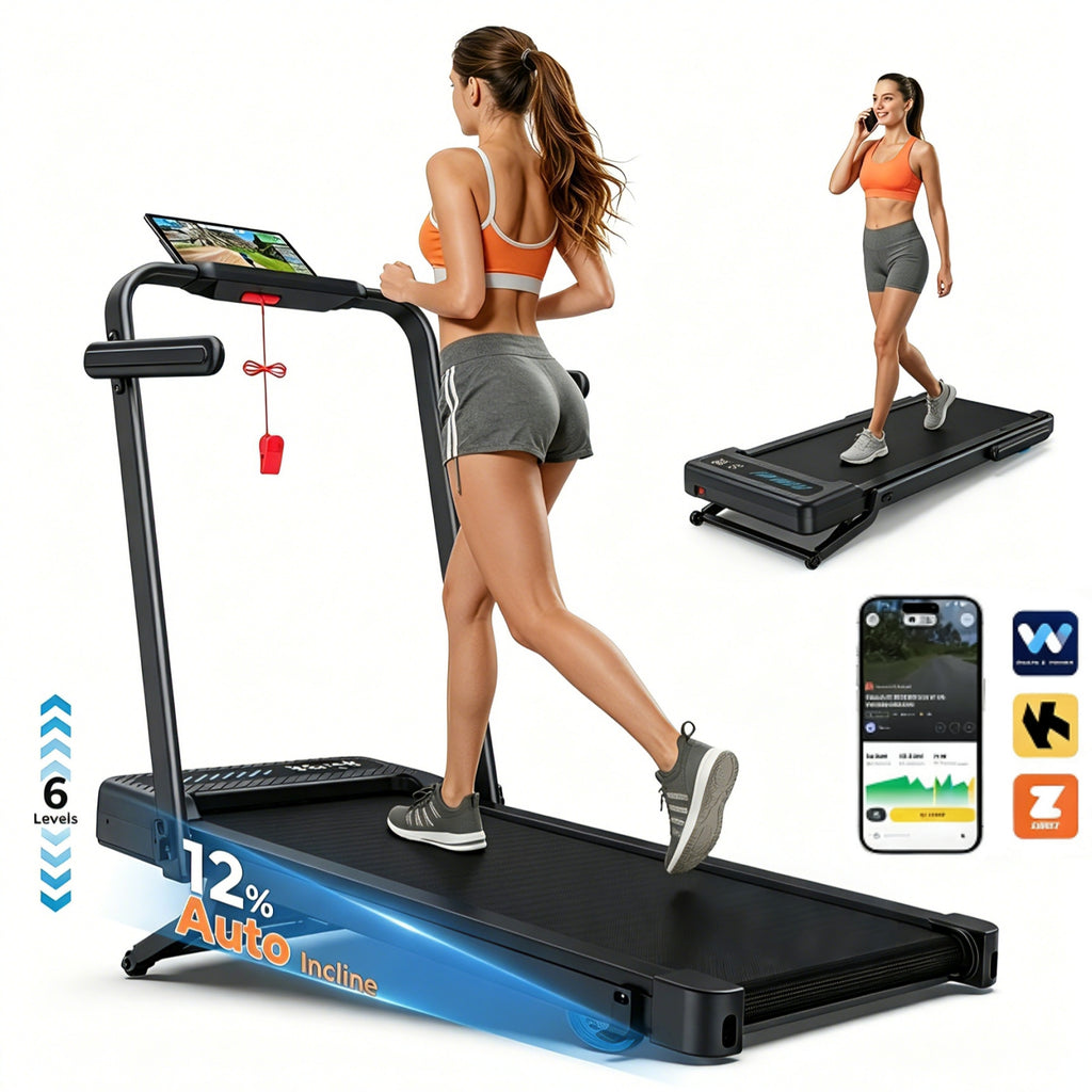 YZRUN Walking Pad with 12% Auto Incline, 2 in 1 Folding Treadmill for Home with Handle Bar, 350 LBS Capacity,3.5HP Quiet Brushless Motor