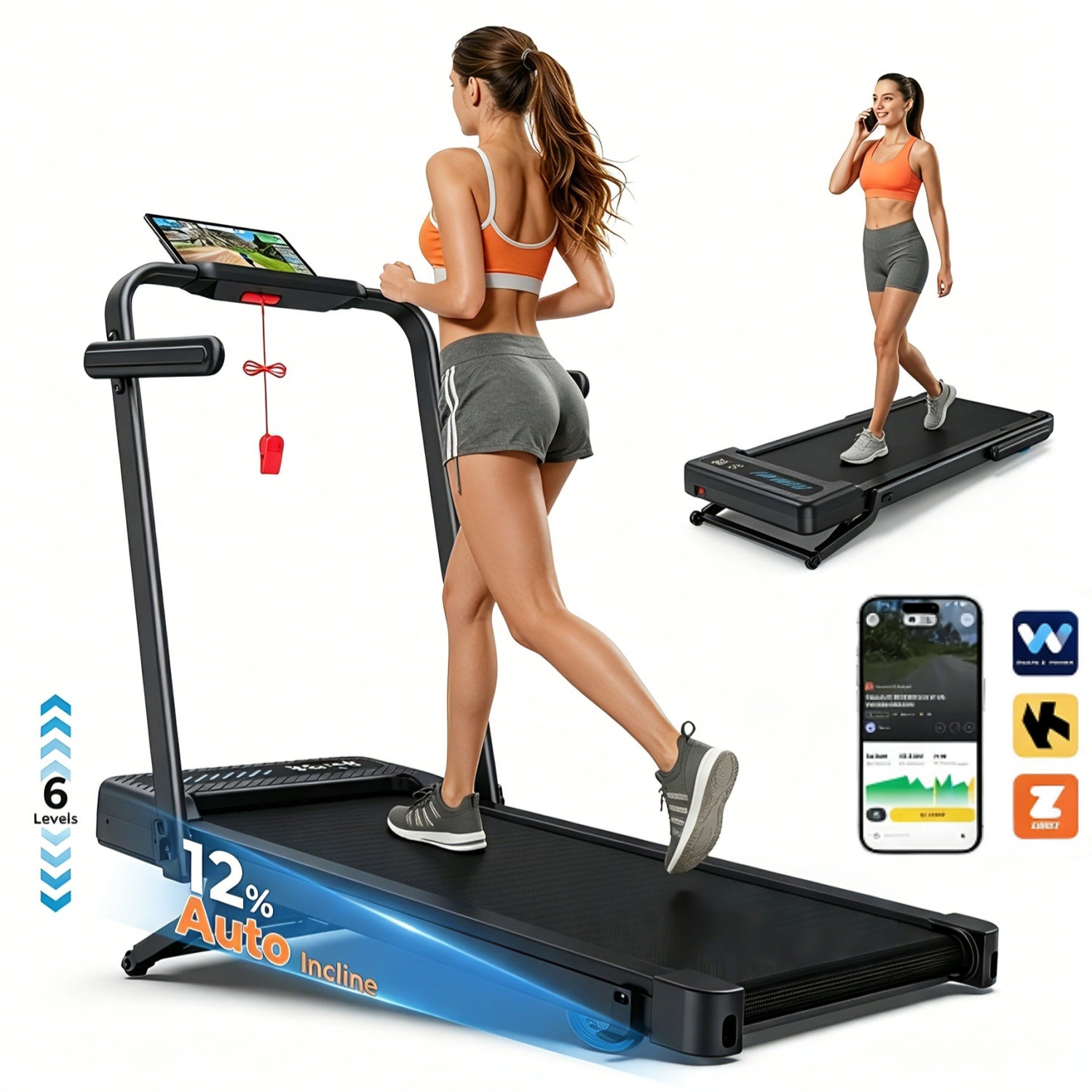 YZRUN Walking Pad with 12% Auto Incline, 2 in 1 Folding Treadmill for Home with Handle Bar, 350 LBS Capacity,3.5HP Quiet Brushless Motor
