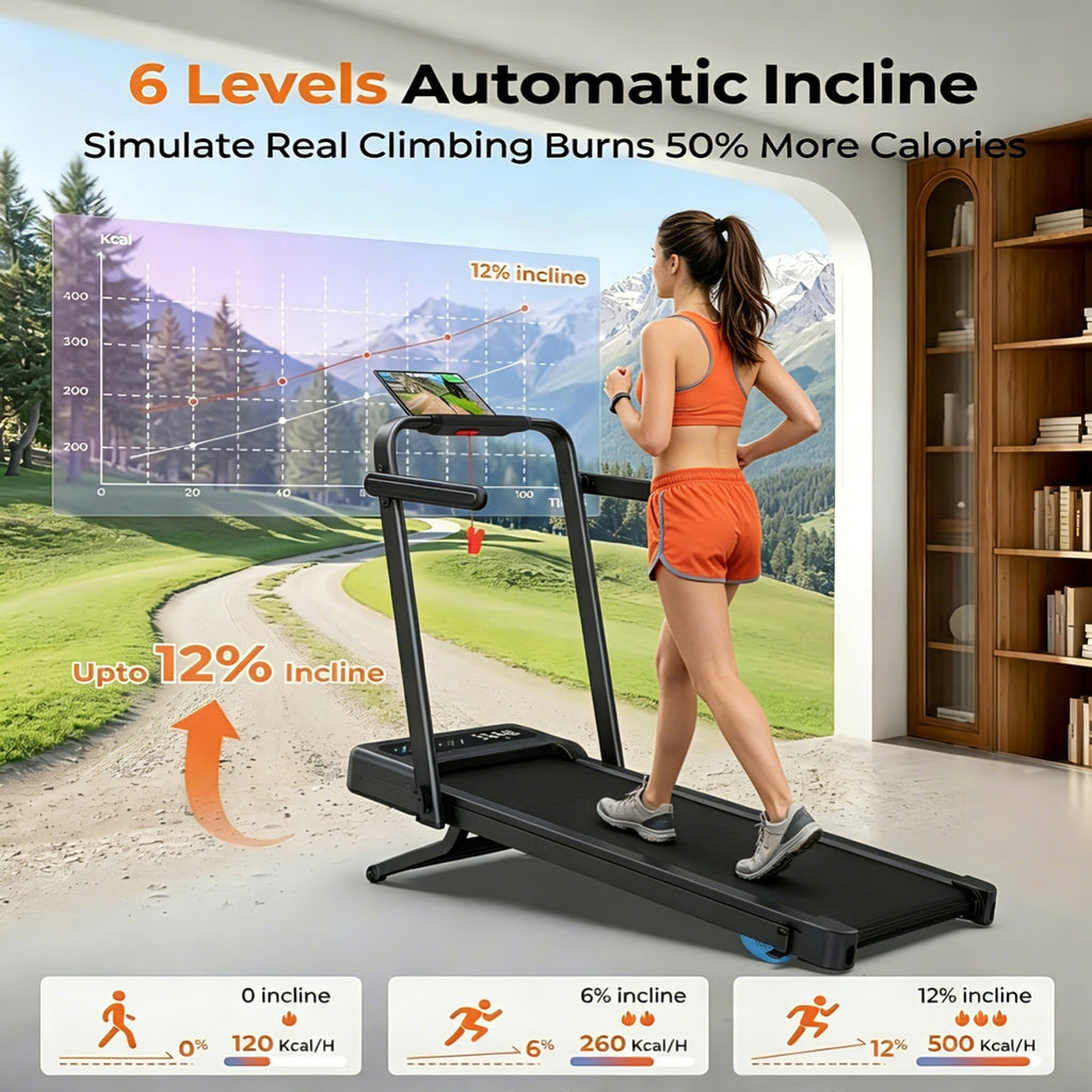 YZRUN Walking Pad with 12% Auto Incline, 2 in 1 Folding Treadmill for Home with Handle Bar, 350 LBS Capacity,3.5HP Quiet Brushless Motor