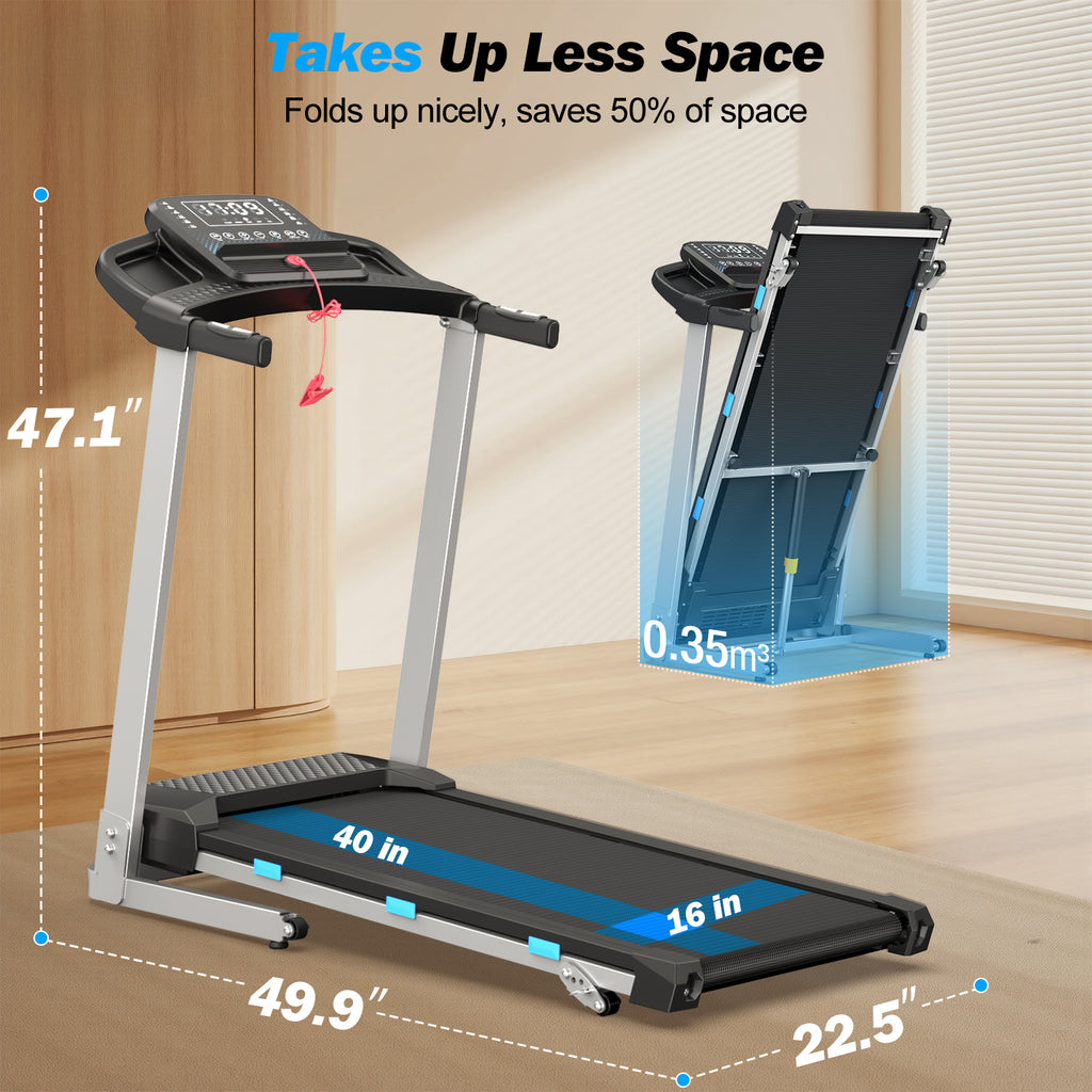 YZRUN Treadmill with Incline and Handle, Foldable Treadmill, Portable Walking Pad for Home, 350 LBS Capacity