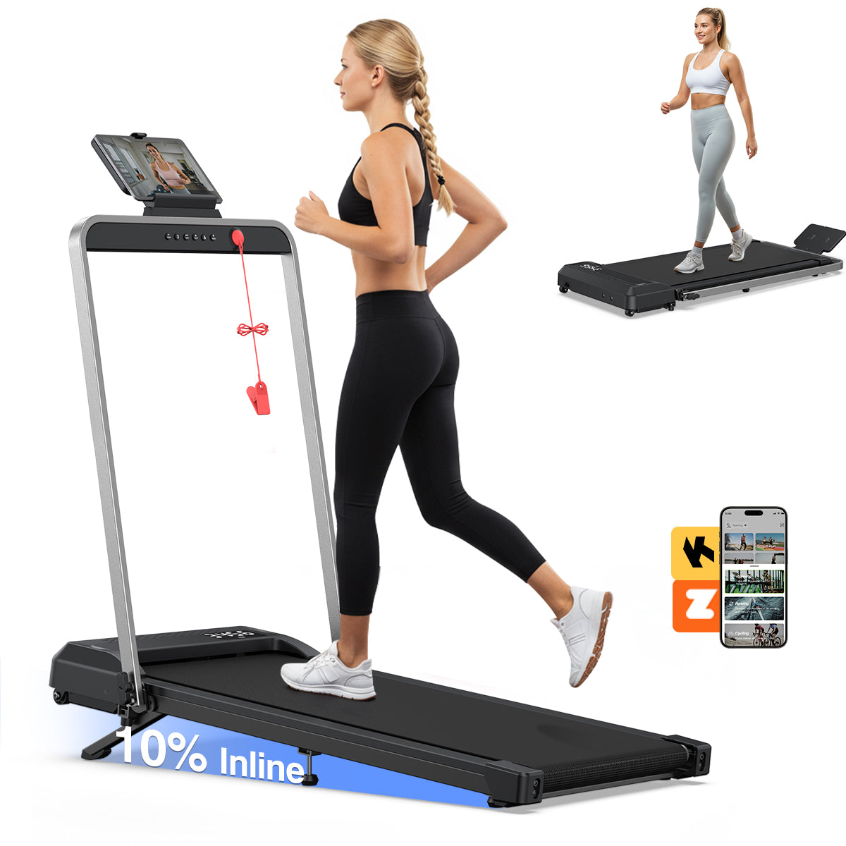 YZRUN 10% Incline Walking Pad Treadmill with Handle Bar,3.0 HP