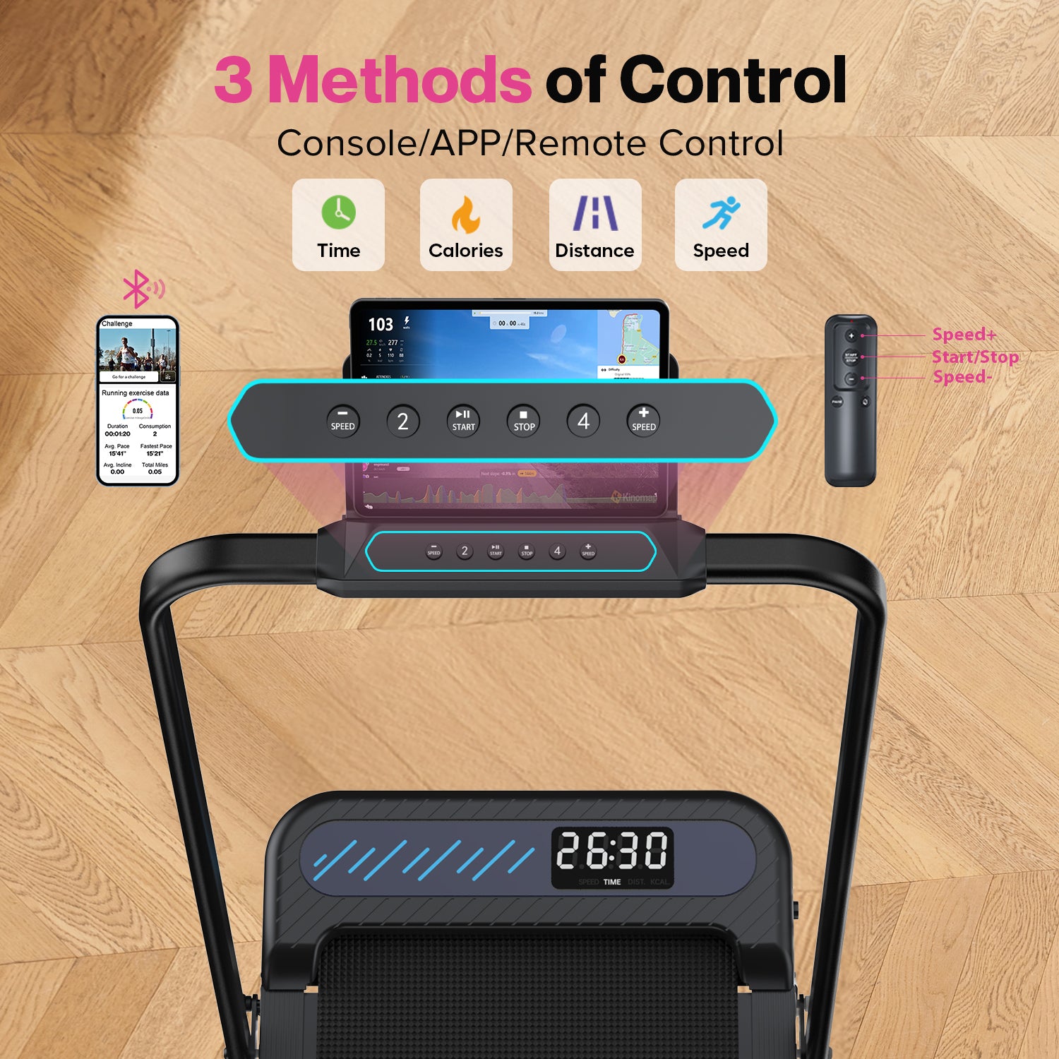 YZRUN Treadmill with Handle Bar, Under Desk Walking Pad with 8% Incline, Foldable Treadmills for Home, 320 LBS Capacity