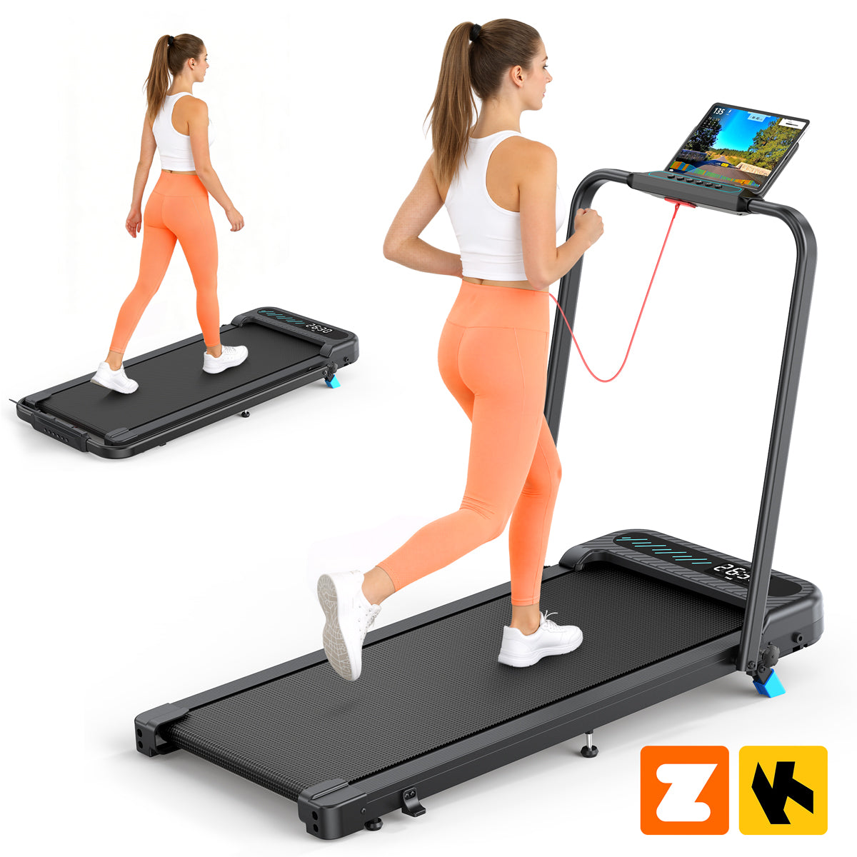 YZRUN Walking Pad with Handle Bar, Under Desk Treadmills for Home, 320 LBS Capacity