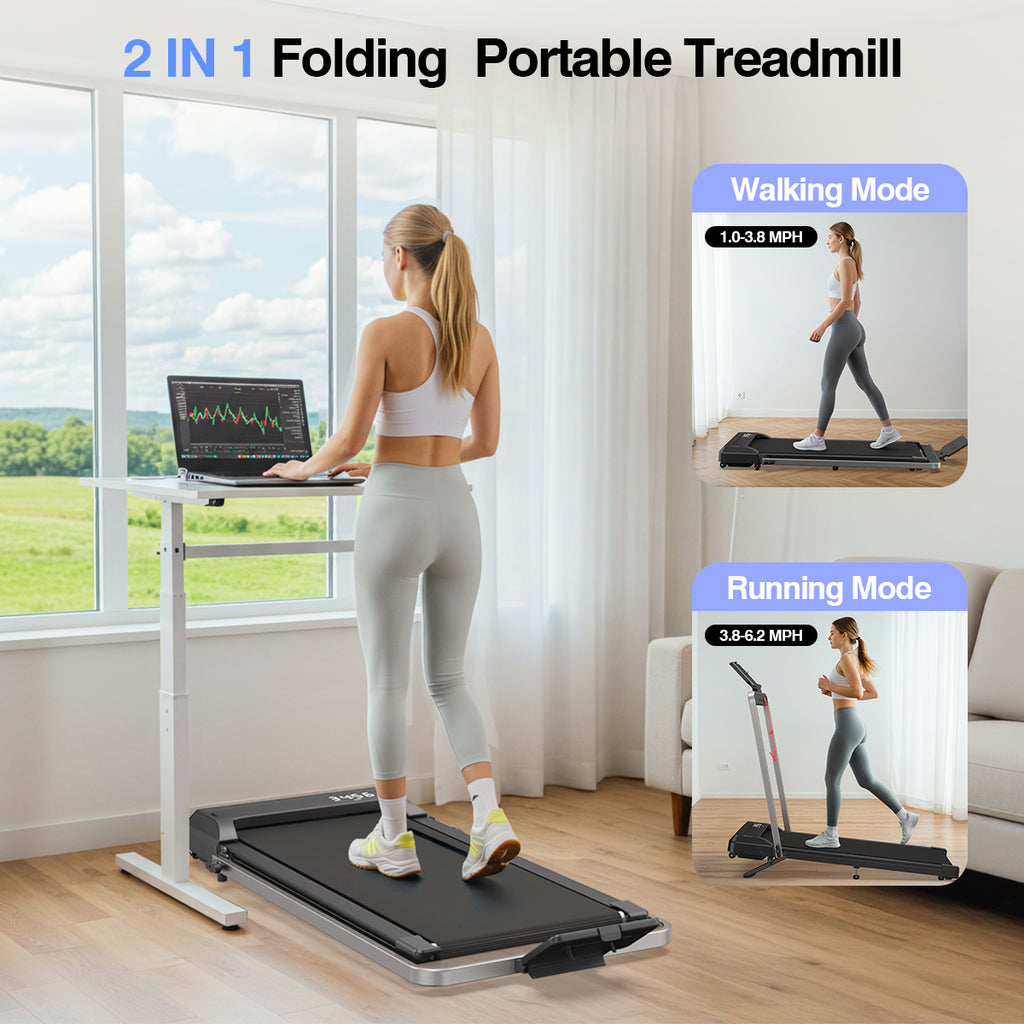 YZRUN 10% Incline Walking Pad Treadmill with Handle Bar,3.0 HP Under Desk Walking Pad Foldable Treadmill for Home Small, 320 LBS Capacity