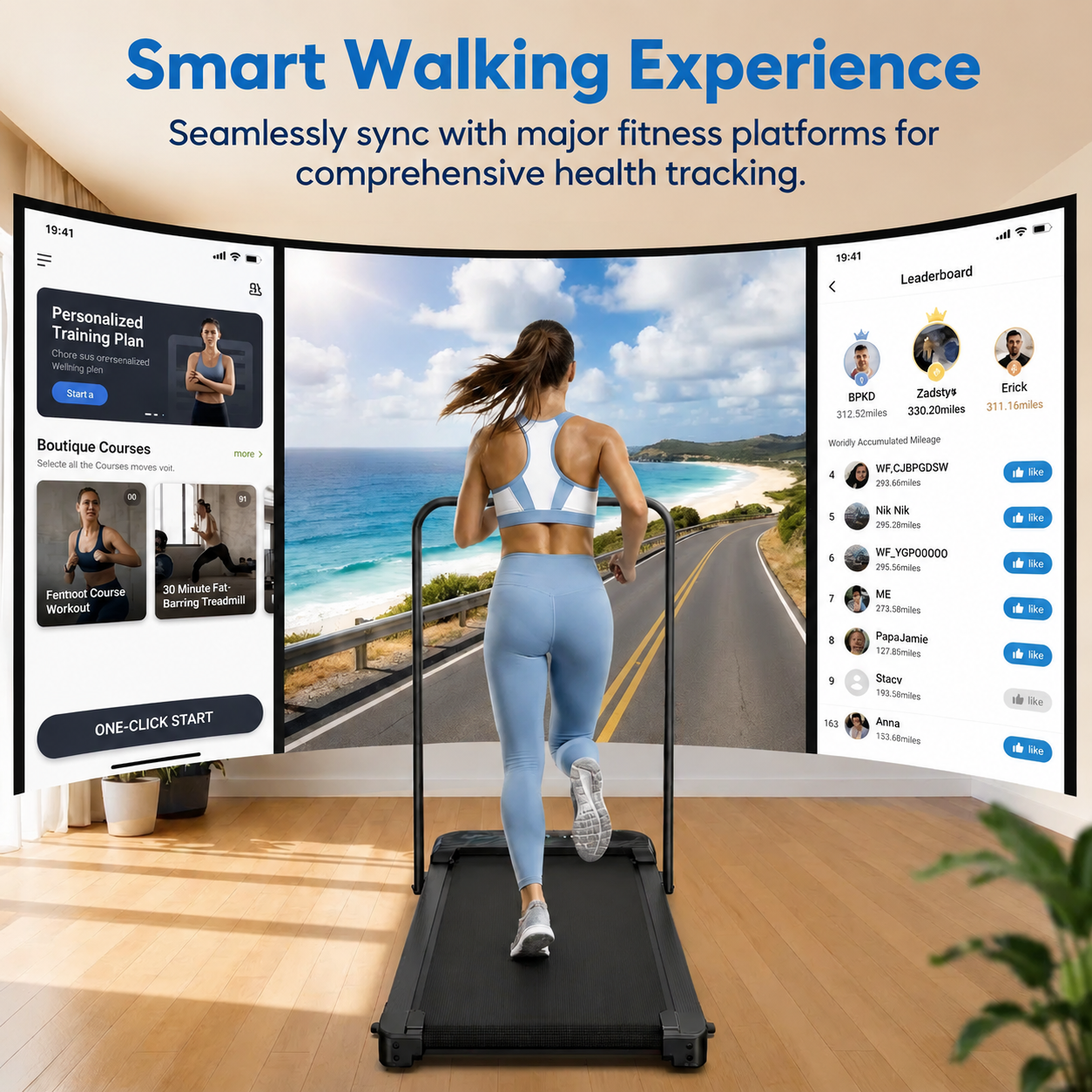 YZRUN Treadmill with Handle Bar, Under Desk Walking Pad with 10% Incline, Foldable Treadmills for Home, 350 LBS Capacity