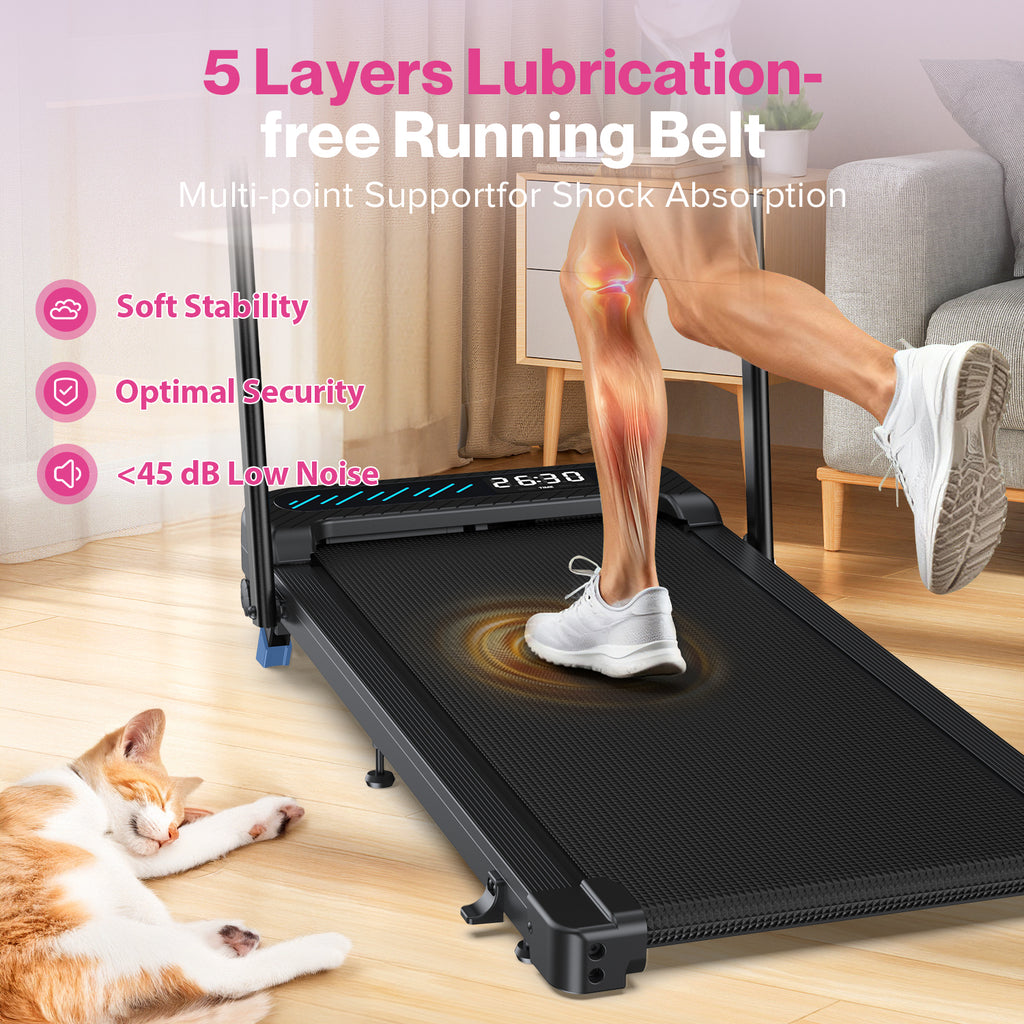 YZRUN Treadmill with Handle Bar, Under Desk Walking Pad with 8% Incline, Foldable Treadmills for Home, 320 LBS Capacity