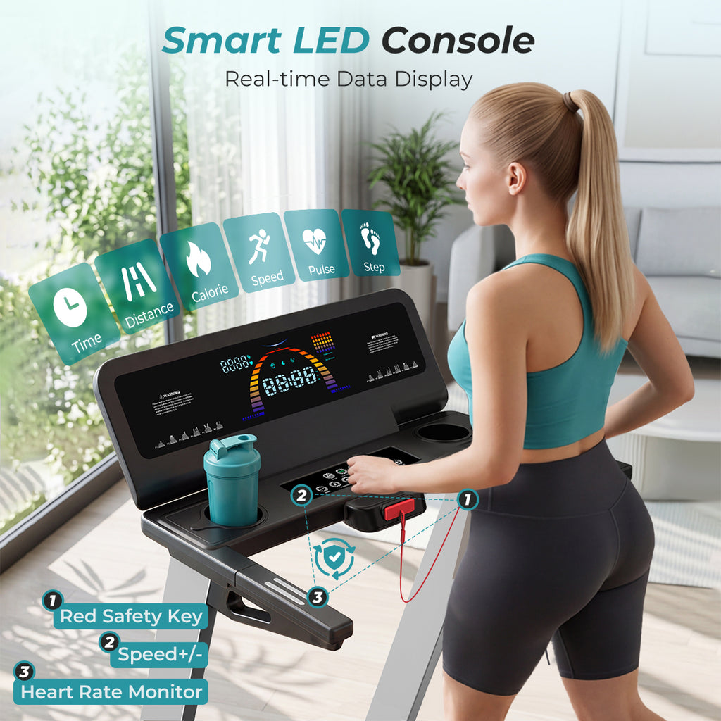 YZRUN 4 HP Incline Treadmill for Home, 450 lbs Capacity, Portable Folding Treadmill with 20"x 45"Running Area, Bluetooth Speaker，10 MPH