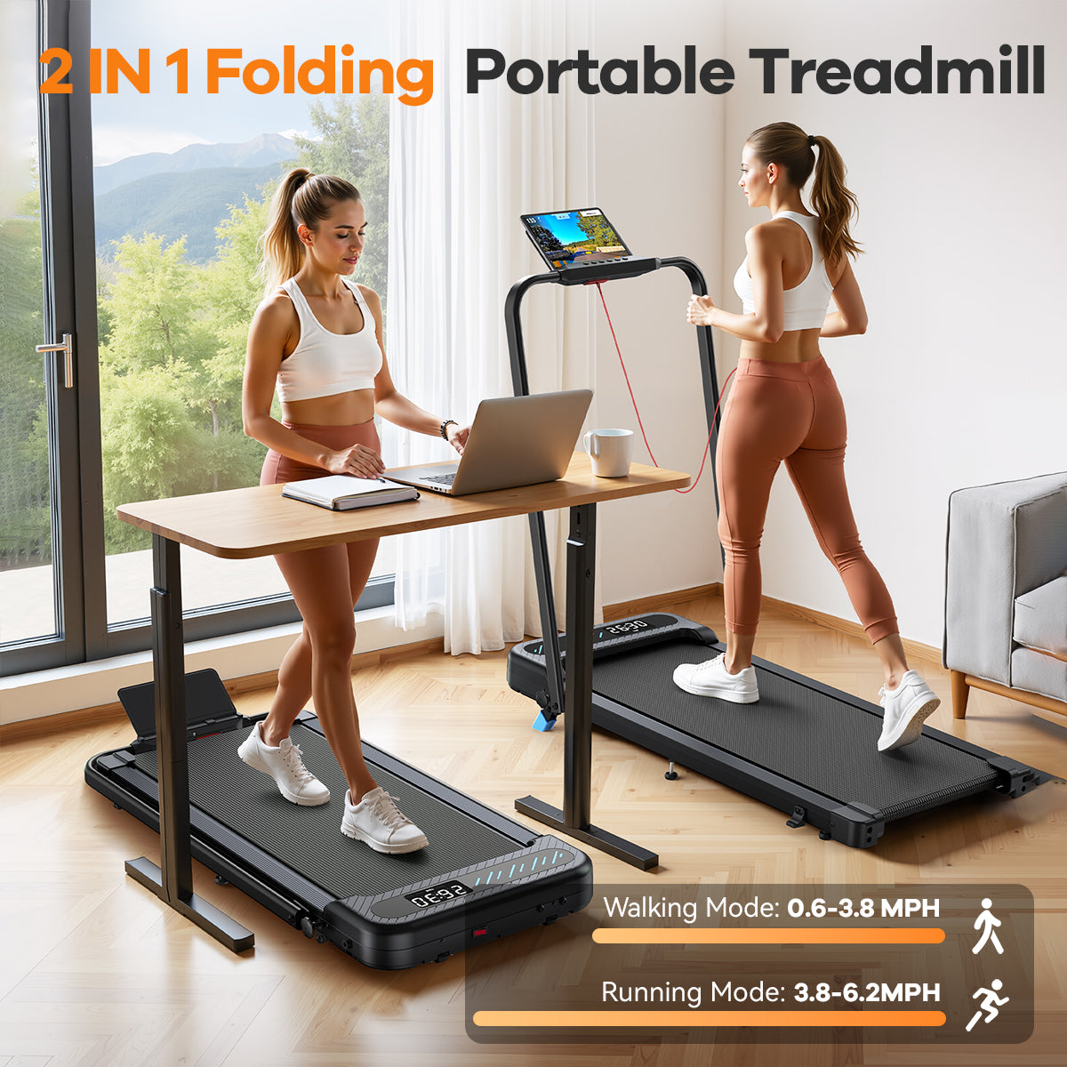 YZRUN Walking Pad with Handle Bar, Under Desk Treadmills for Home, 320 LBS Capacity