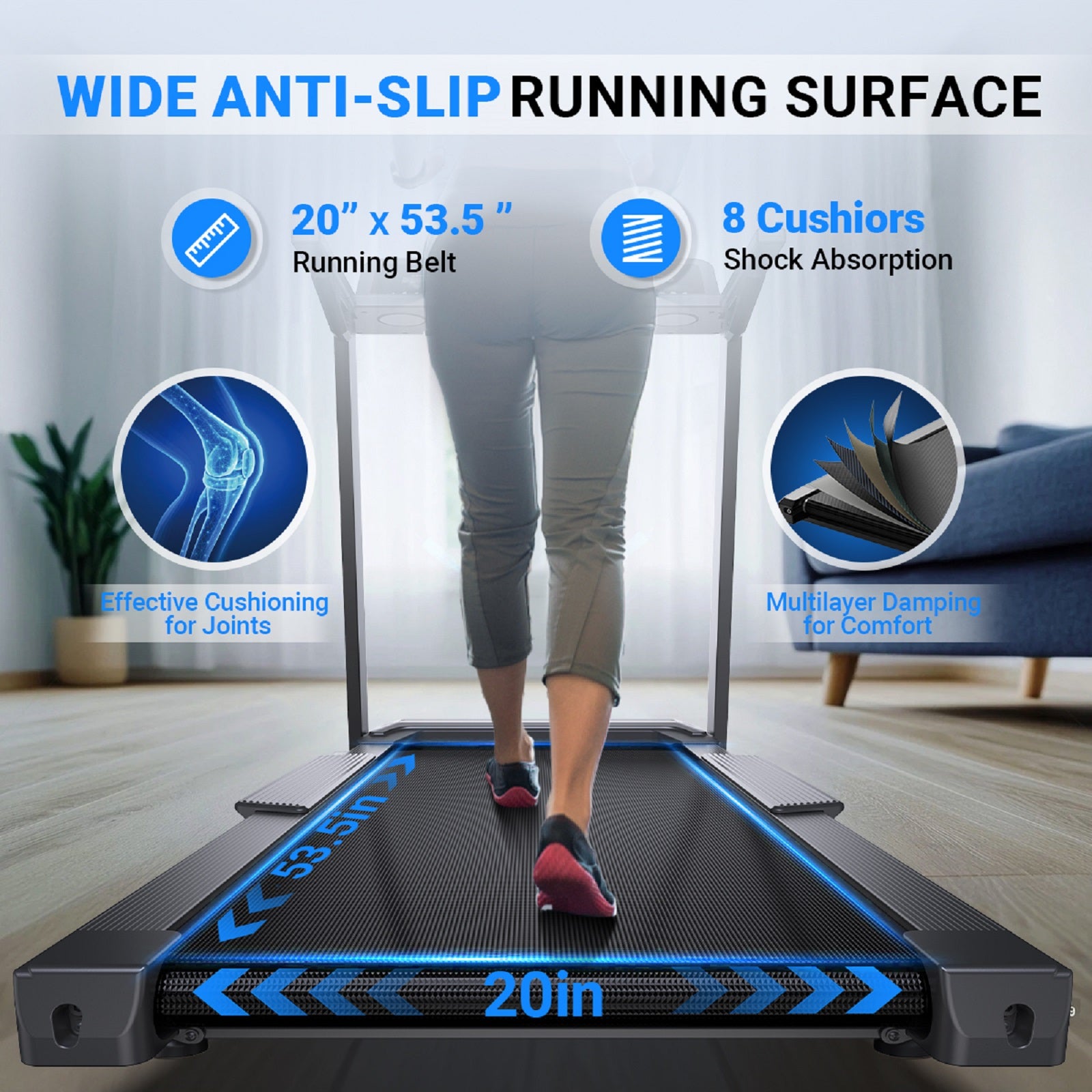 YZRUN 5.0HP Heavy Duty Treadmill, 15% Auto Incline, 10 MPH Speed, 20”×55” Extra Long Running Deck, 500 lbs Capacity, Quiet Home Treadmill with Bluetooth Speaker & Heart Rate Monitor