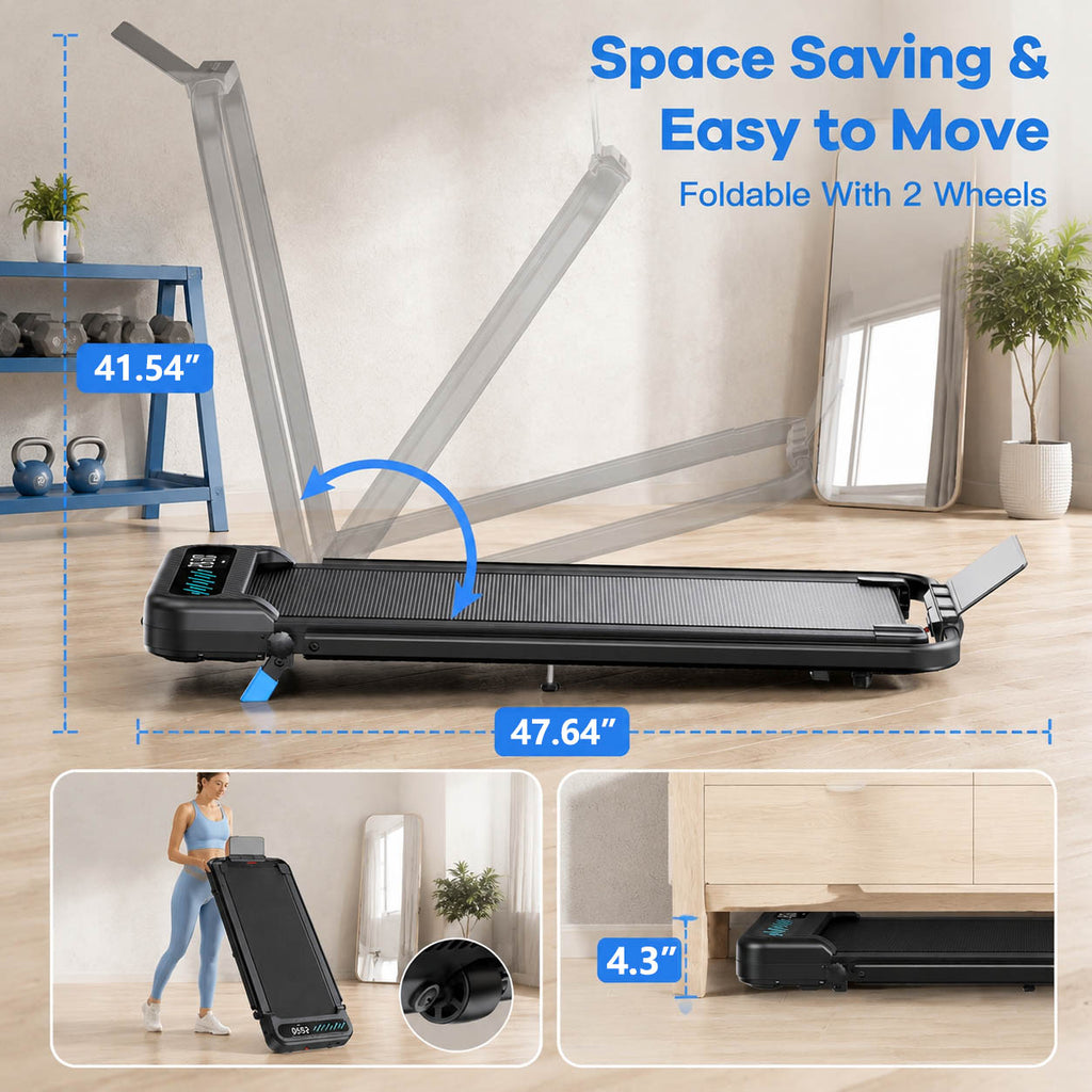 YZRUN Treadmill with Handle Bar, Under Desk Walking Pad with 10% Incline, Foldable Treadmills for Home, 350 LBS Capacity