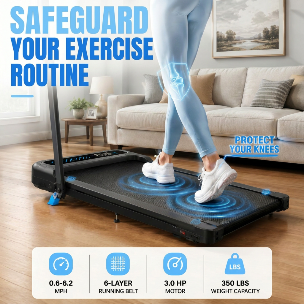 YZRUN Treadmill with Handle Bar, Under Desk Walking Pad with 10% Incline, Foldable Treadmills for Home, 350 LBS Capacity