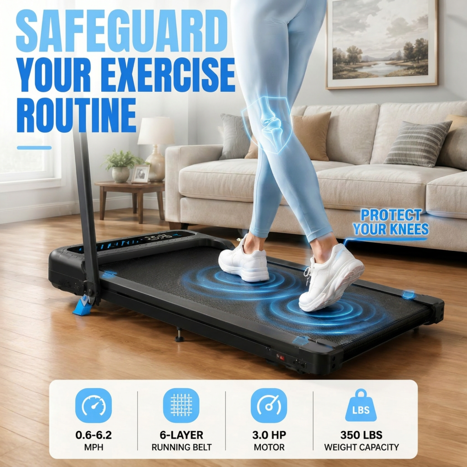 YZRUN Treadmill with Handle Bar, Under Desk Walking Pad with 10% Incline, Foldable Treadmills for Home, 350 LBS Capacity
