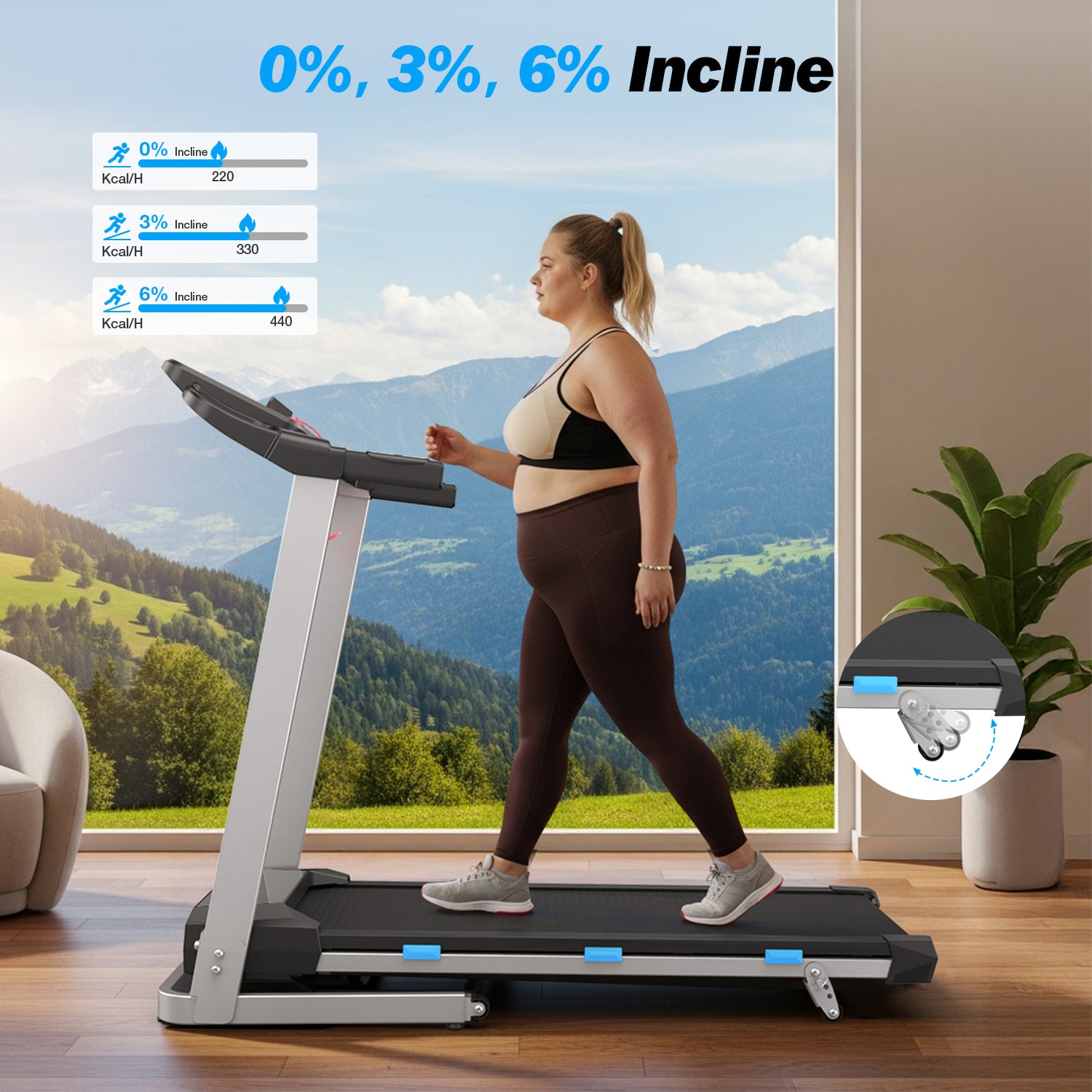 YZRUN Treadmill with Incline and Handle, Foldable Treadmill