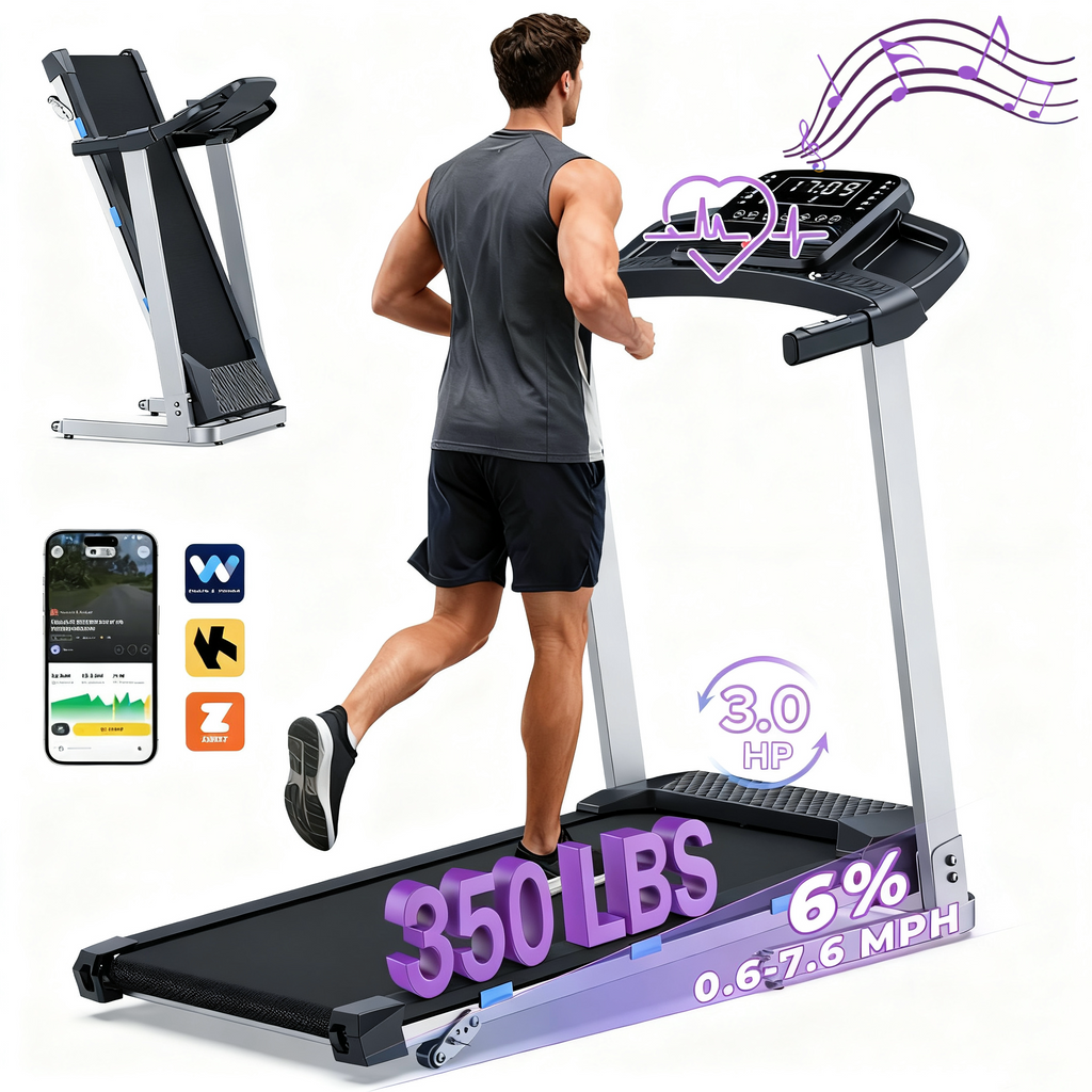 YZRUN Treadmill with Incline and Handle, Foldable Treadmill, Portable Walking Pad for Home, 350 LBS Capacity