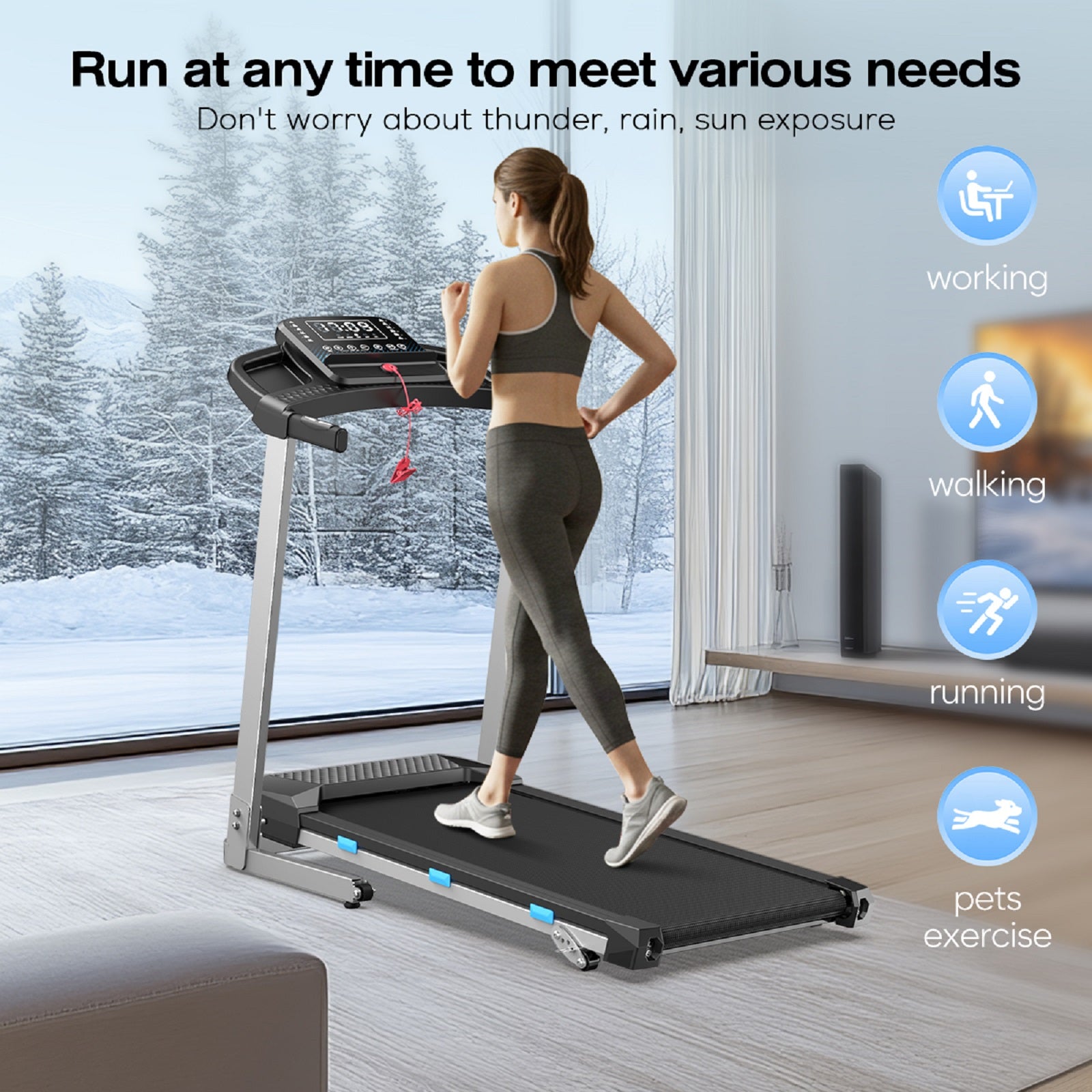 YZRUN Treadmill with Incline and Handle, Foldable Treadmill, Portable Walking Pad for Home, 350 LBS Capacity