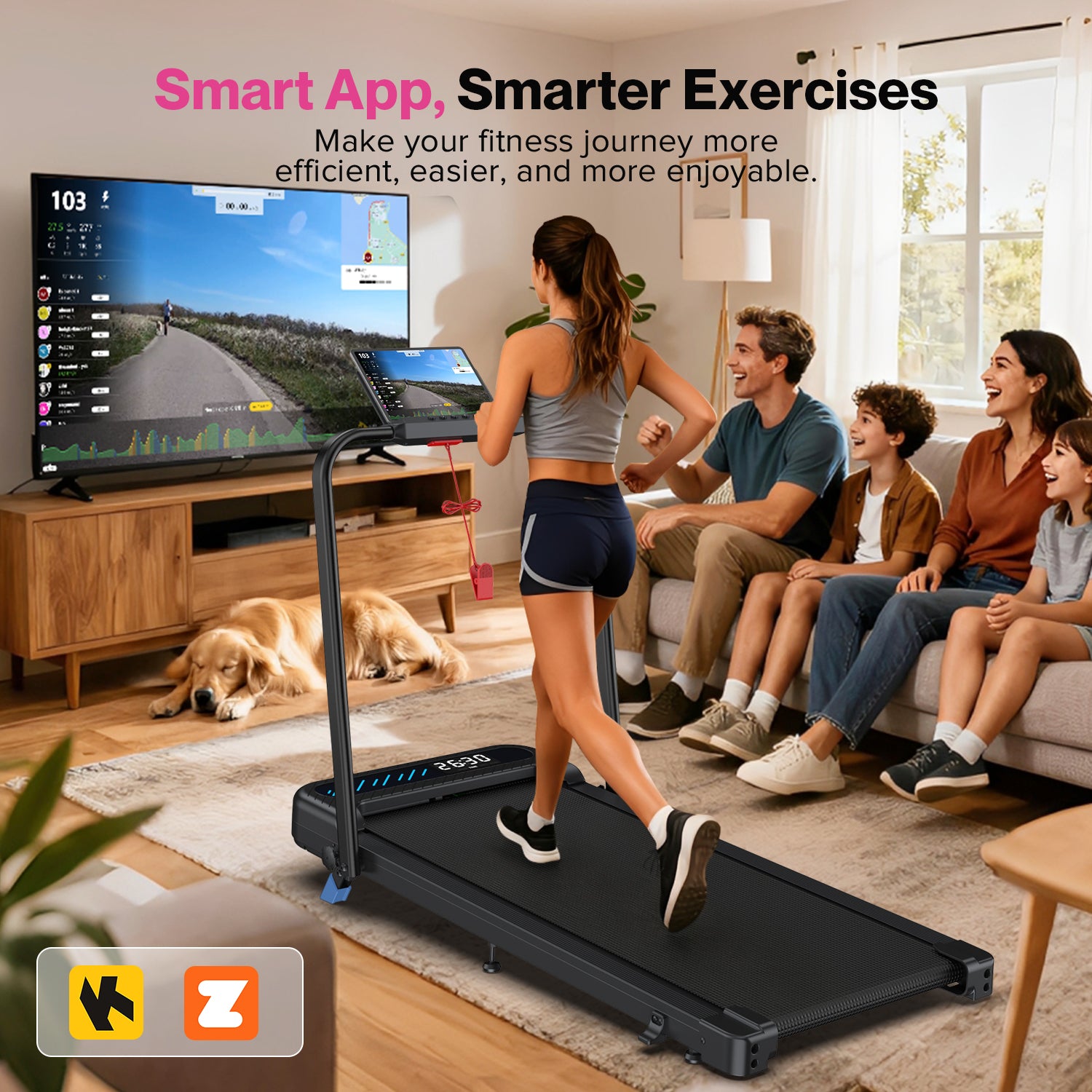 YZRUN Treadmill with Handle Bar, Under Desk Walking Pad with 8% Incline, Foldable Treadmills for Home, 320 LBS Capacity