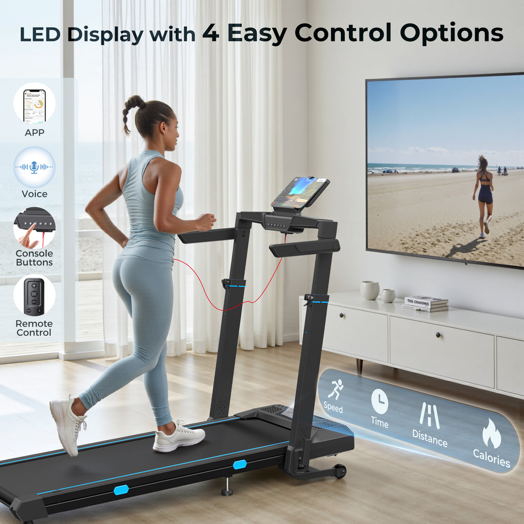 YZRUN Treadmill with Auto Incline, Foldable Treadmills for Home with Adjustable Height, Under Desk Walking Pad, 350 LBS Capacity