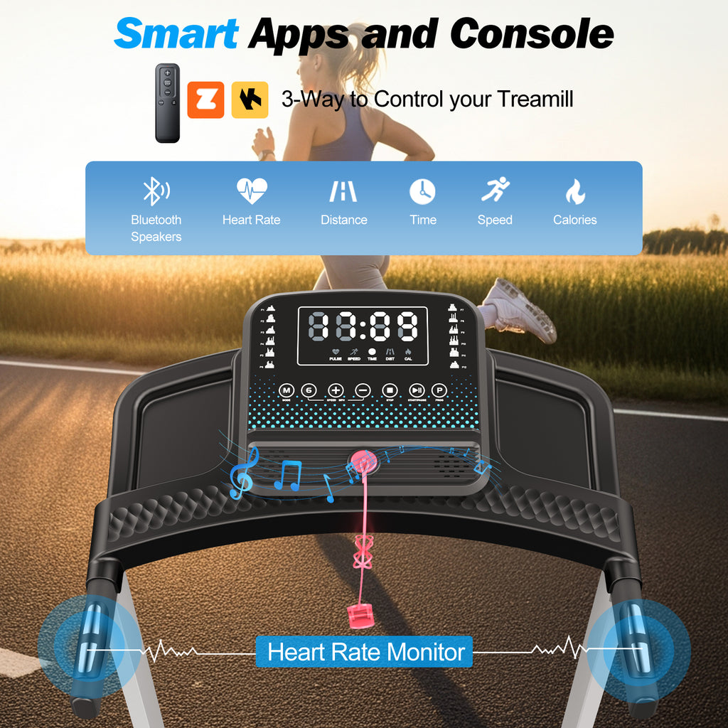 YZRUN Treadmill with Incline and Handle, Foldable Treadmill, Portable Walking Pad for Home, 350 LBS Capacity