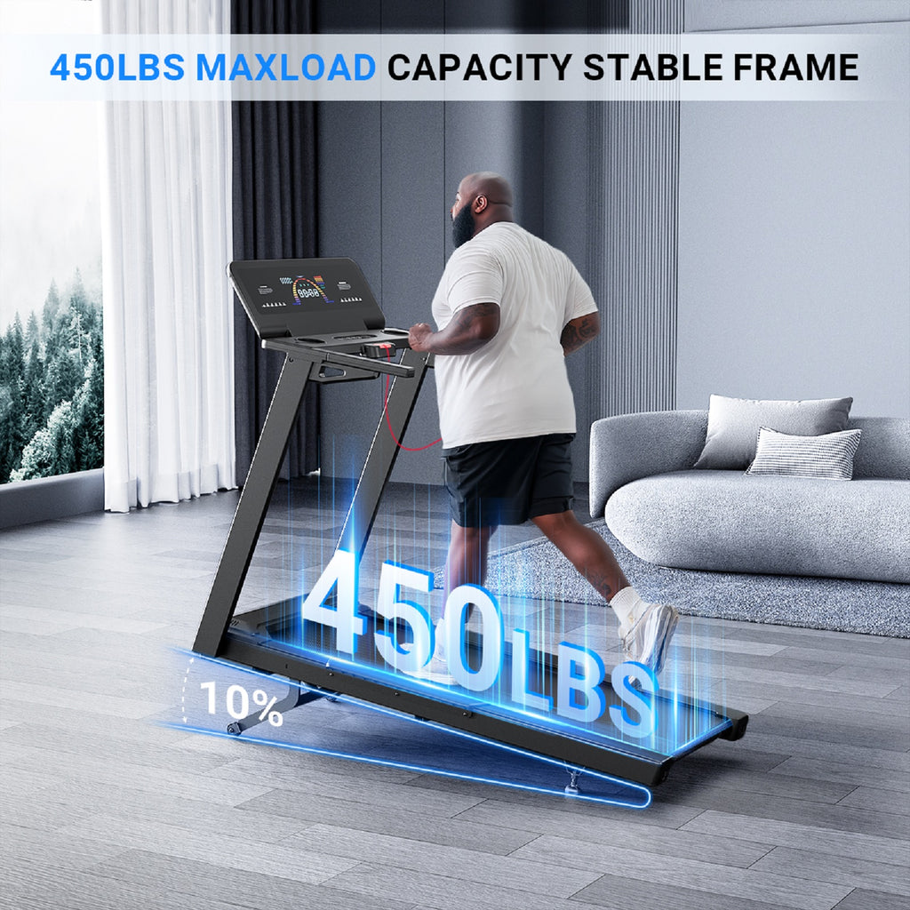 YZRUN 5.0HP Heavy Duty Treadmill, 15% Auto Incline, 10 MPH Speed, 20”×55” Extra Long Running Deck, 500 lbs Capacity, Quiet Home Treadmill with Bluetooth Speaker & Heart Rate Monitor