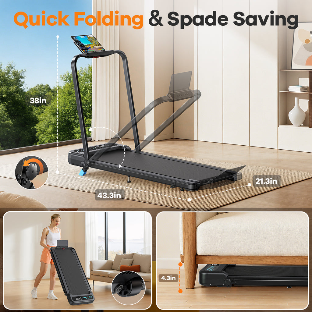 YZRUN Walking Pad with Handle Bar, Under Desk Treadmills for Home, 320 LBS Capacity