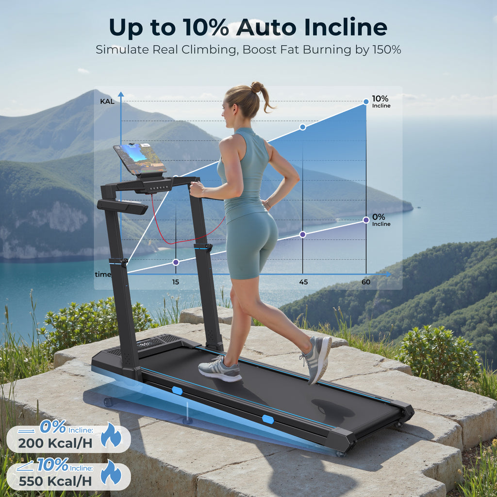 YZRUN Treadmill with Auto Incline, Foldable Treadmills for Home with Adjustable Height, Under Desk Walking Pad, 350 LBS Capacity