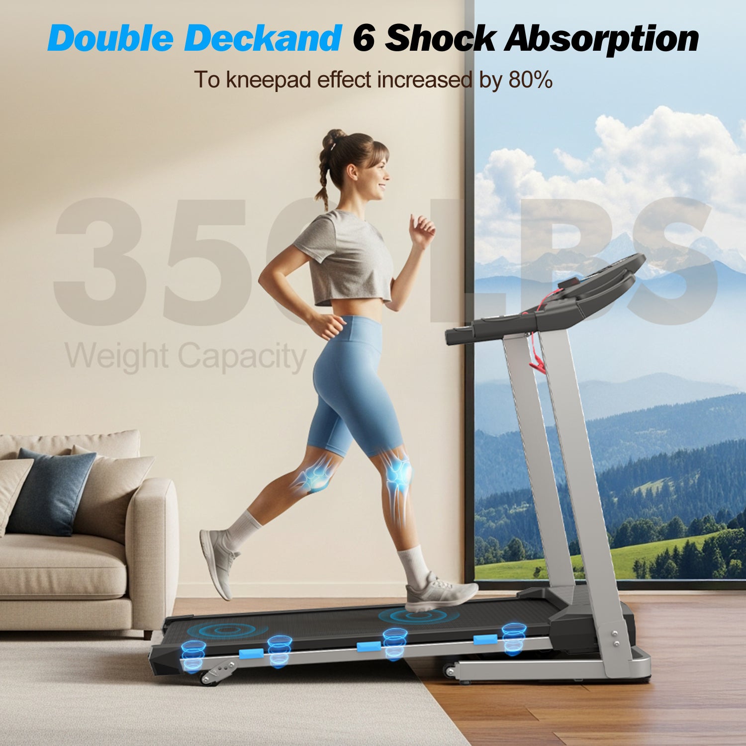 YZRUN Treadmill with Incline and Handle, Foldable Treadmill, Portable Walking Pad for Home, 350 LBS Capacity