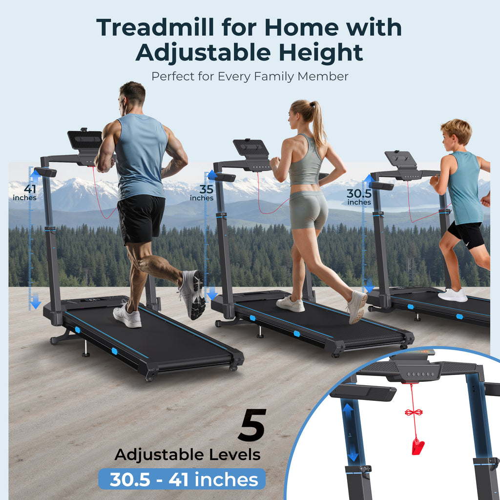 YZRUN Treadmill with Auto Incline, Foldable Treadmills for Home with Adjustable Height, Under Desk Walking Pad, 350 LBS Capacity
