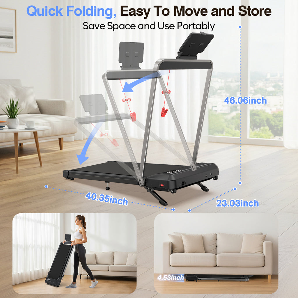 YZRUN 10% Incline Walking Pad Treadmill with Handle Bar,3.0 HP Under Desk Walking Pad Foldable Treadmill for Home Small, 320 LBS Capacity