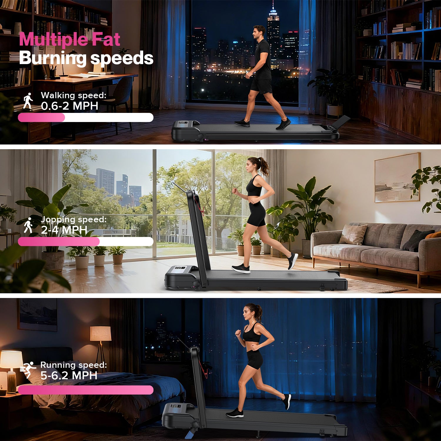 YZRUN Walking Pad with Handle Bar, Under Desk Treadmills for Home, 320 LBS Capacity