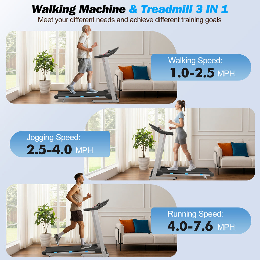 YZRUN Treadmill with Incline and Handle, Foldable Treadmill, Portable Walking Pad for Home, 350 LBS Capacity
