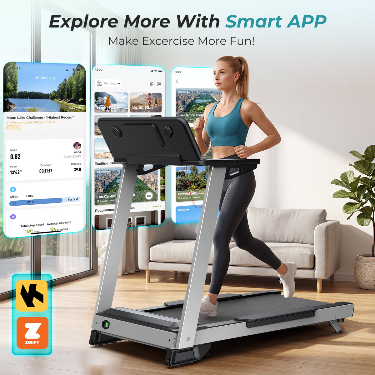 YZRUN 4 HP Incline Treadmill for Home, 450 lbs Capacity, Portable Folding Treadmill with 20"x 45"Running Area, Bluetooth Speaker，10 MPH