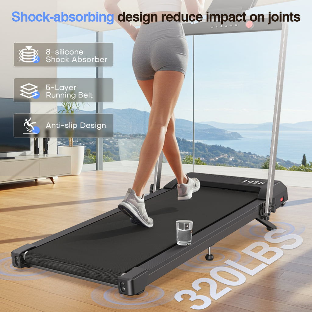 YZRUN 10% Incline Walking Pad Treadmill with Handle Bar,3.0 HP Under Desk Walking Pad Foldable Treadmill for Home Small, 320 LBS Capacity