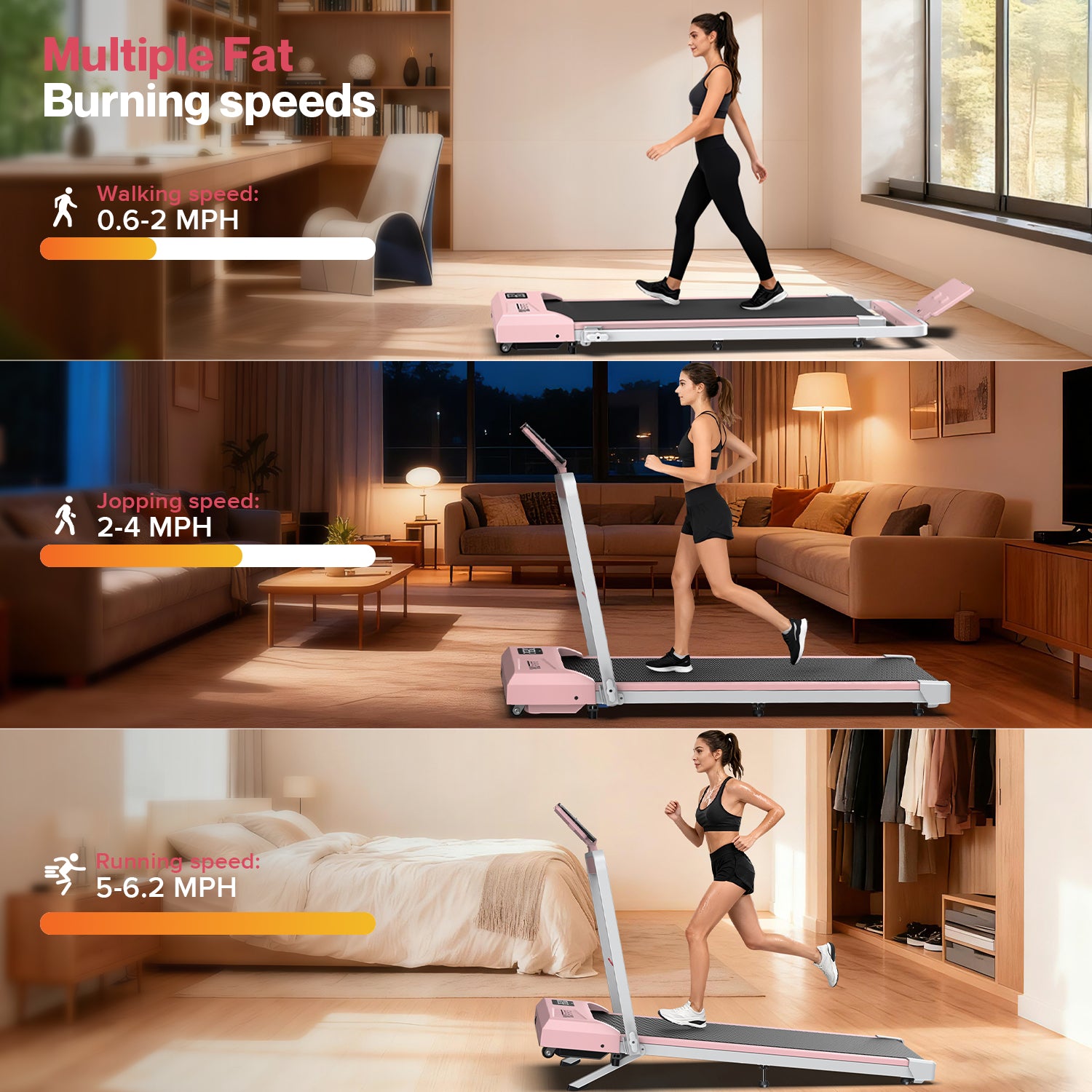 YZRUN Treadmill with Foldable Handle Bar, Under Desk Walking Pad with 10% Incline, 3.0 HP Quiet Treadmills for Home, 320 LBS Capacity