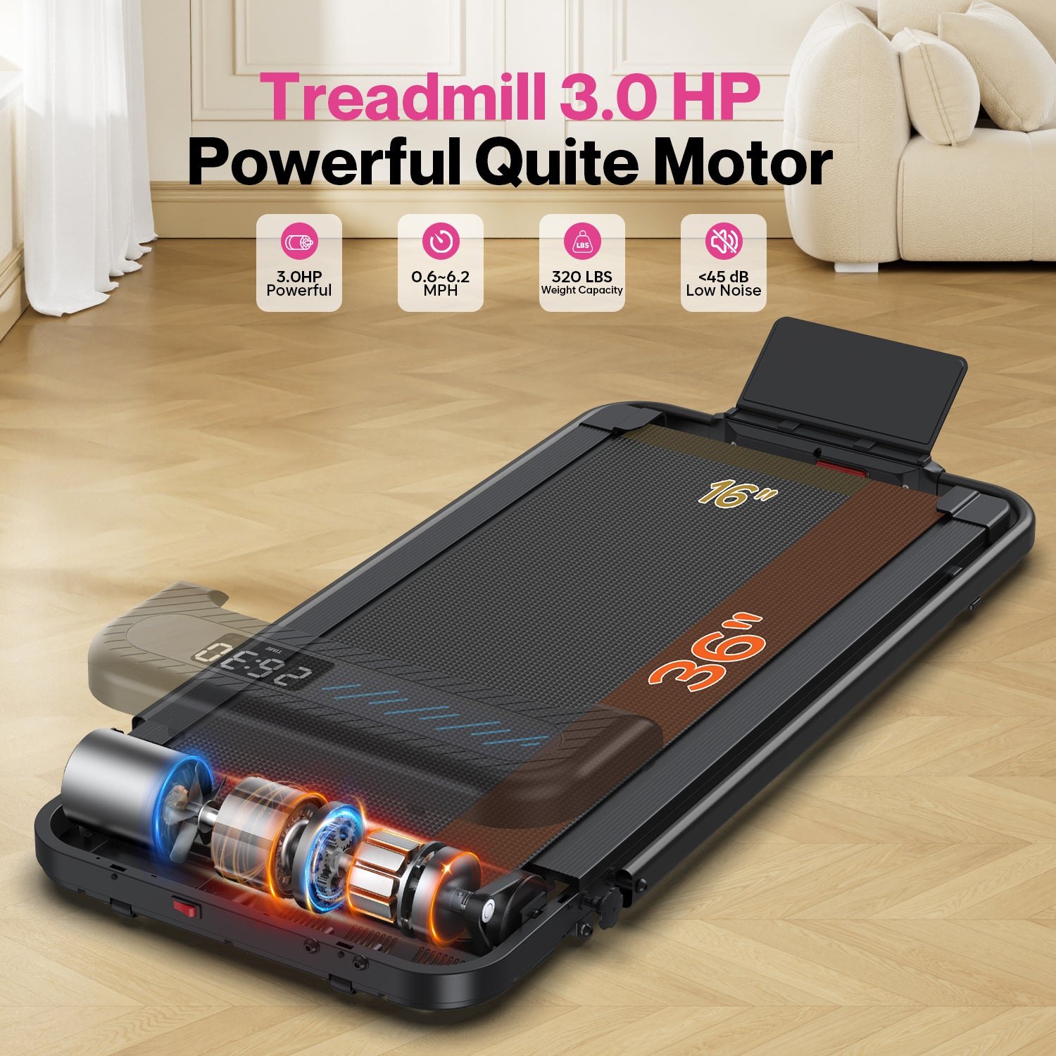 YZRUN Walking Pad with Handle Bar, Under Desk Treadmills for Home, 320 LBS Capacity