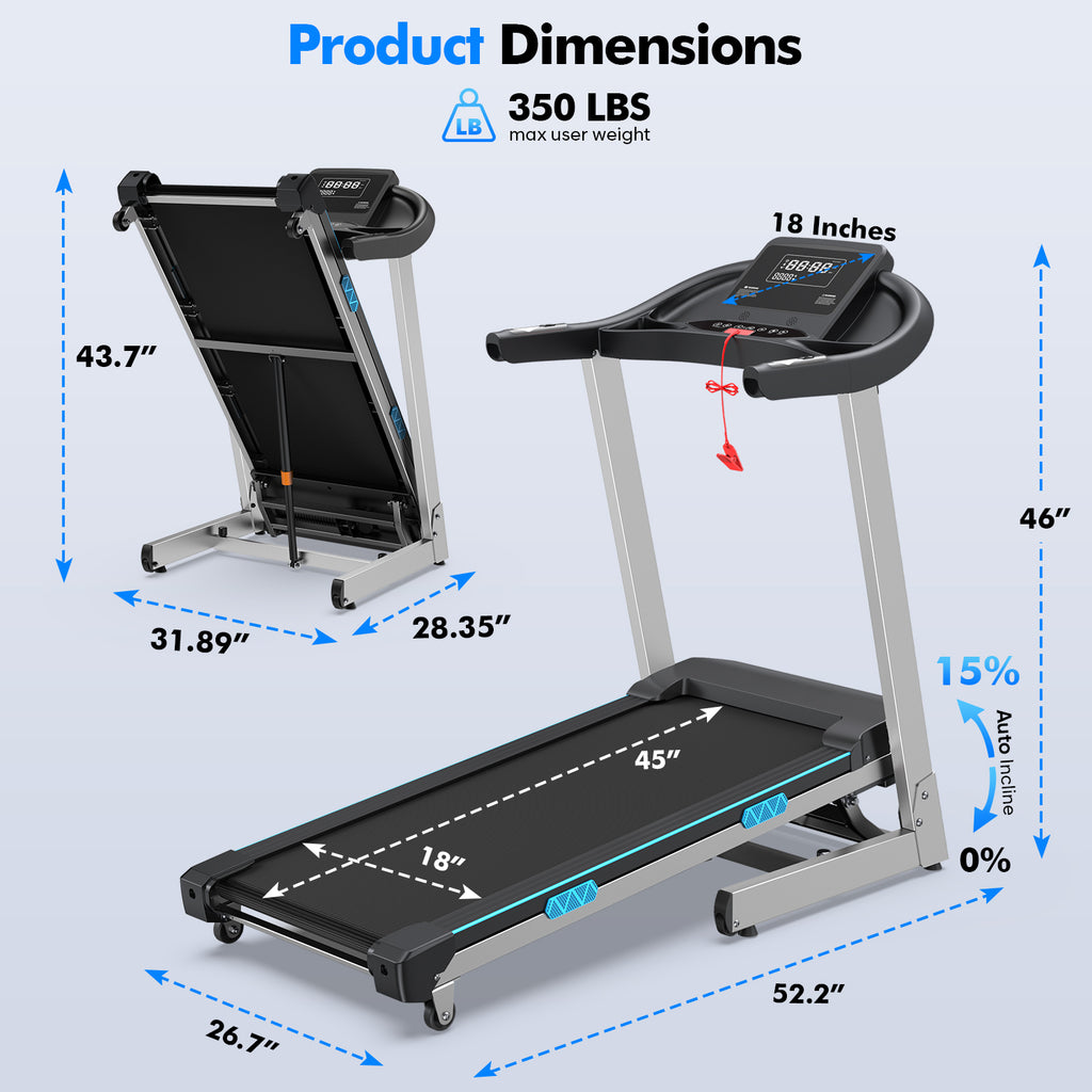 YZRUN Treadmill with Auto Incline and Handles, Portable Foldable Heavy Duty Treadmill for Home, 4.0 HP, 350 lbs Capacity, 8.7 MPH