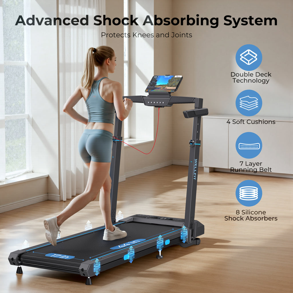 YZRUN Treadmill with Auto Incline, Foldable Treadmills for Home with Adjustable Height, Under Desk Walking Pad, 350 LBS Capacity