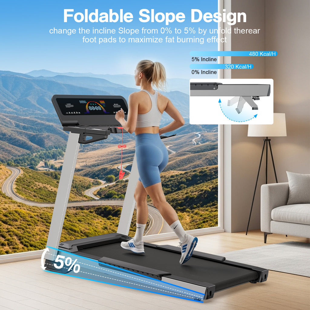 YZRUN 4 HP Incline Treadmill for Home, 450 lbs Capacity, Portable Folding Treadmill with 20"x 45"Running Area, Bluetooth Speaker，10 MPH