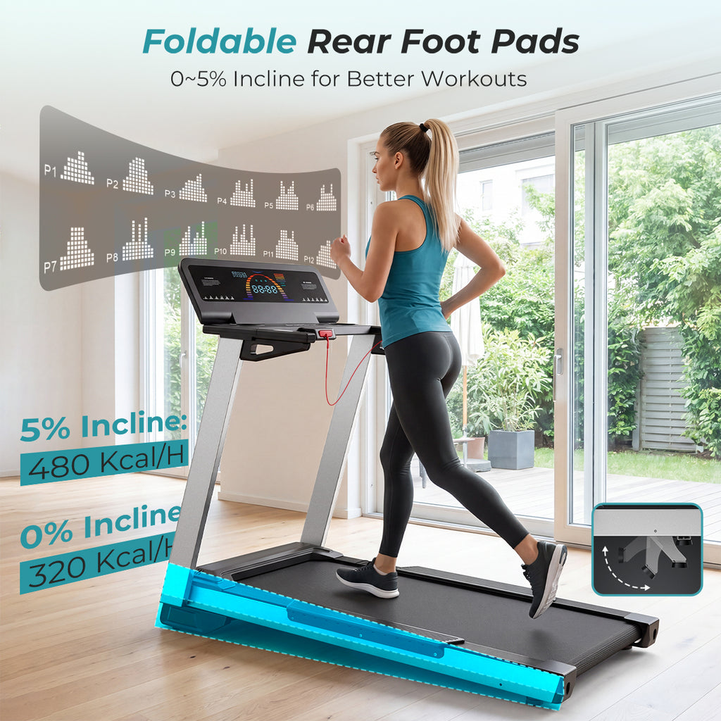 YZRUN 4 HP Incline Treadmill for Home, 450 lbs Capacity, Portable Folding Treadmill with 20"x 45"Running Area, Bluetooth Speaker，10 MPH