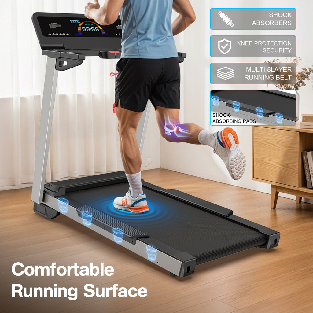 YZRUN 4 HP Incline Treadmill for Home, 450 lbs Capacity, Portable Folding Treadmill with 20"x 45"Running Area, Bluetooth Speaker，10 MPH