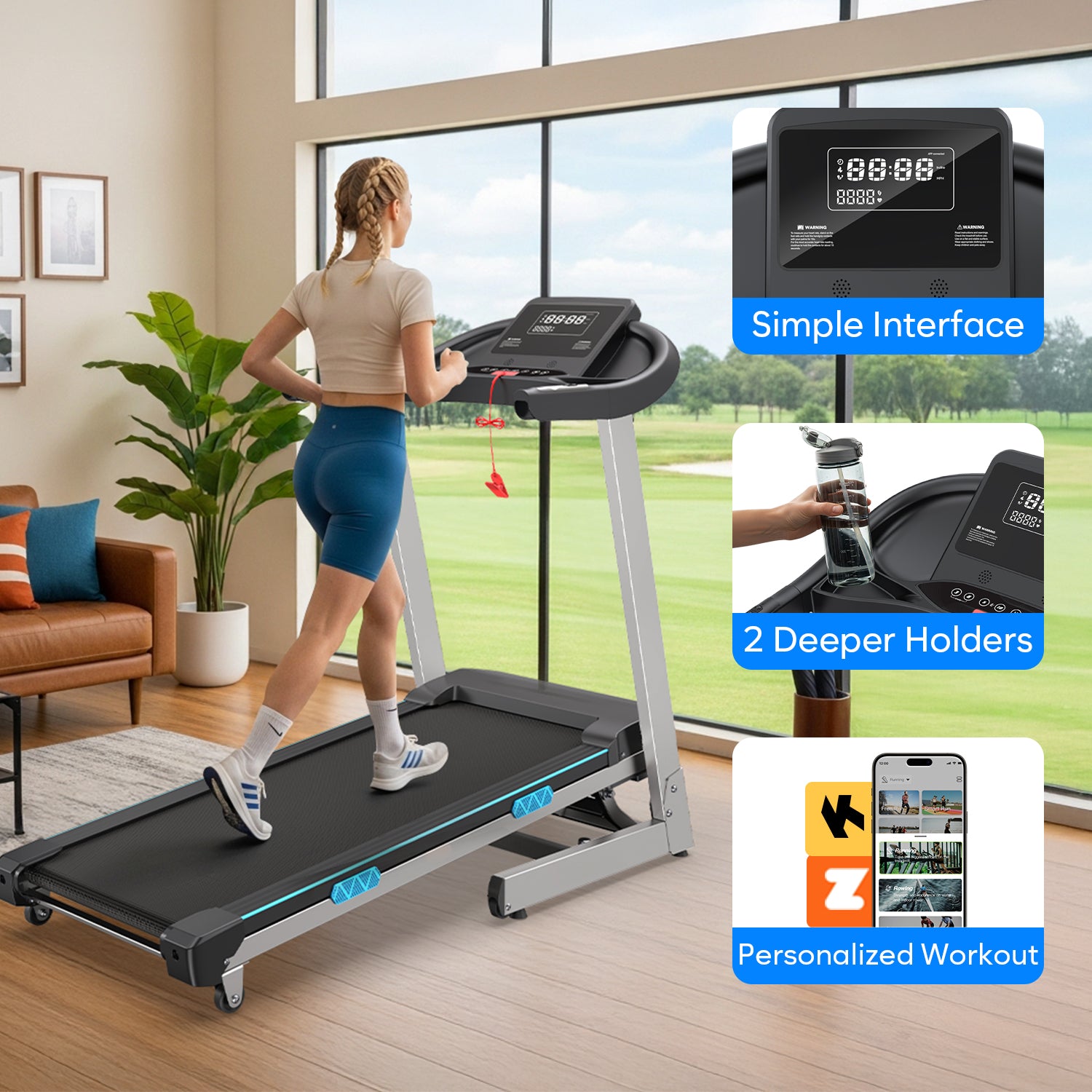 YZRUN Treadmill with Auto Incline and Handles, Portable Foldable Heavy Duty Treadmill for Home, 4.0 HP, 350 lbs Capacity, 8.7 MPH