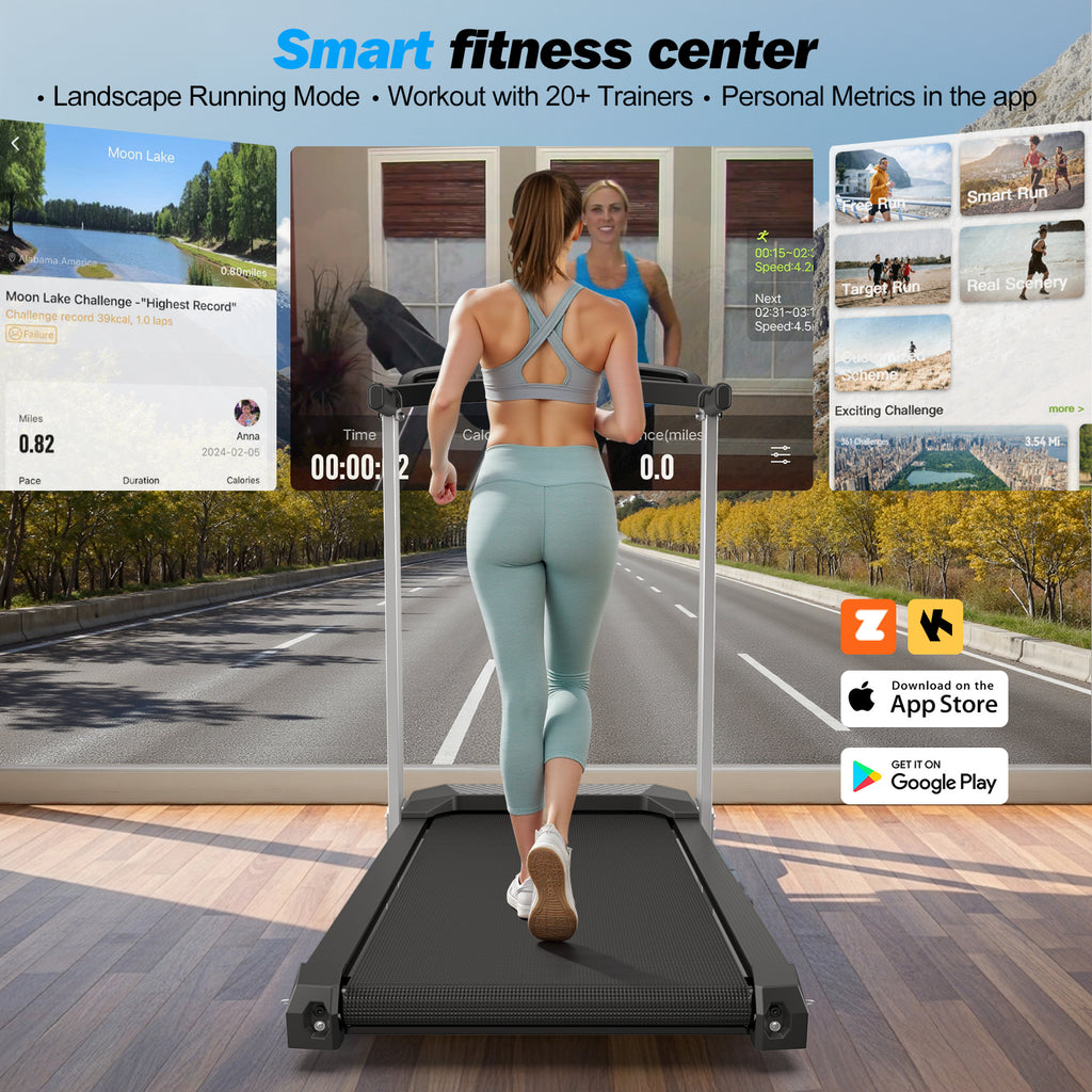 YZRUN Treadmill with Incline and Handle, Foldable Treadmill, Portable Walking Pad for Home, 350 LBS Capacity