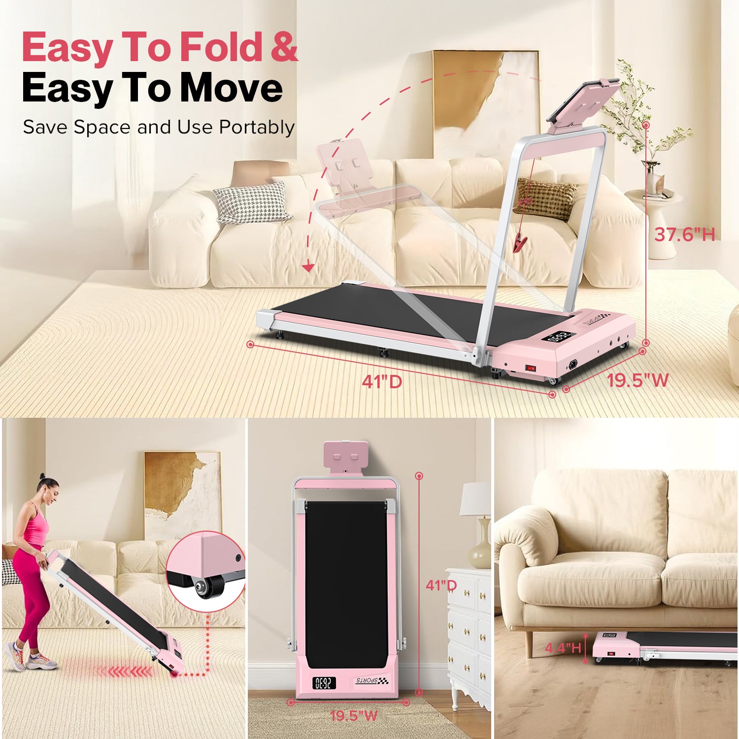 YZRUN Treadmill with Foldable Handle Bar, Under Desk Walking Pad with 10% Incline, 3.0 HP Quiet Treadmills for Home, 320 LBS Capacity