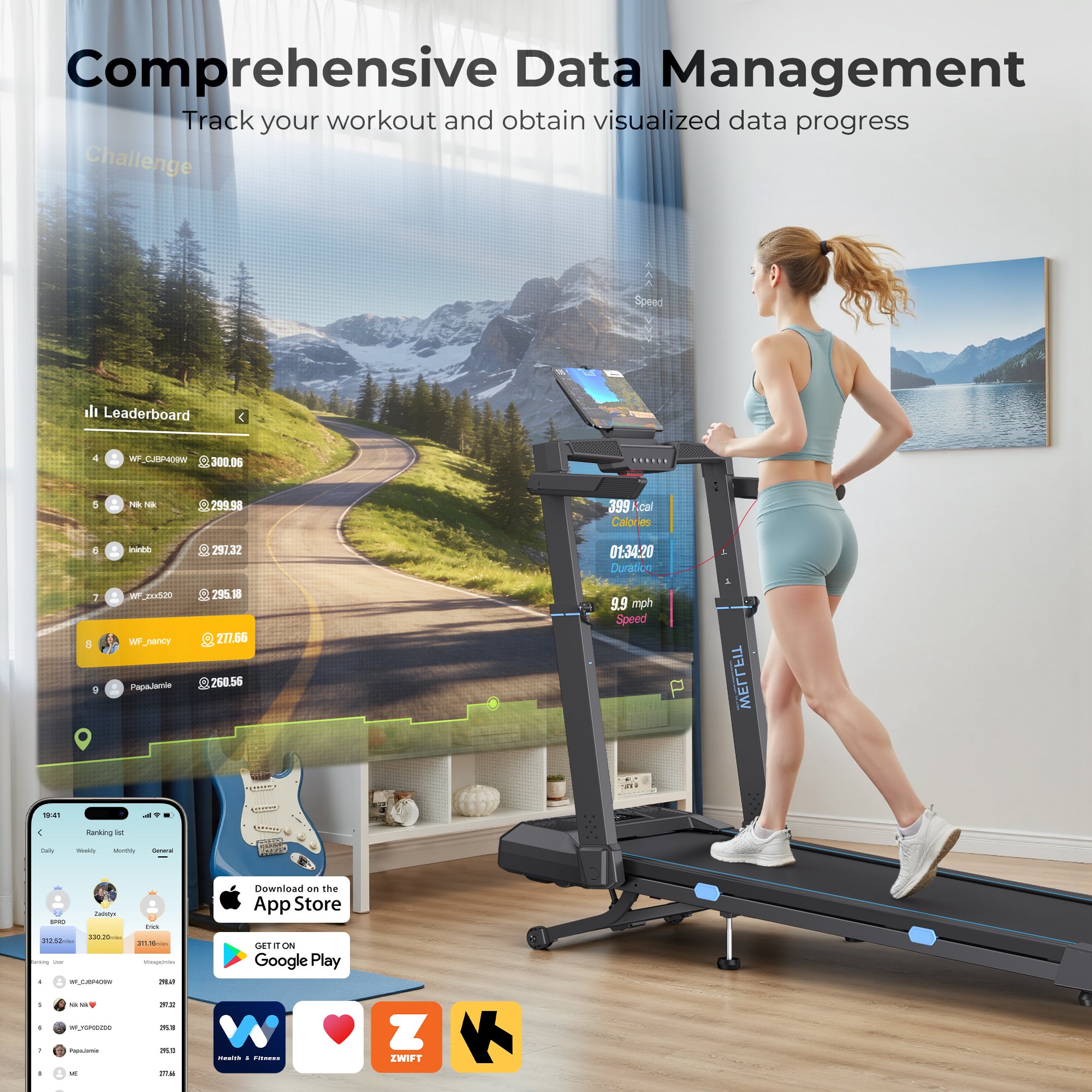 YZRUN Treadmill with Auto Incline, Foldable Treadmills for Home with Adjustable Height, Under Desk Walking Pad, 350 LBS Capacity