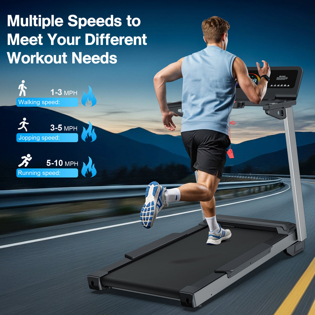 YZRUN 4 HP Incline Treadmill for Home, 450 lbs Capacity, Portable Folding Treadmill with 20"x 45"Running Area, Bluetooth Speaker，10 MPH