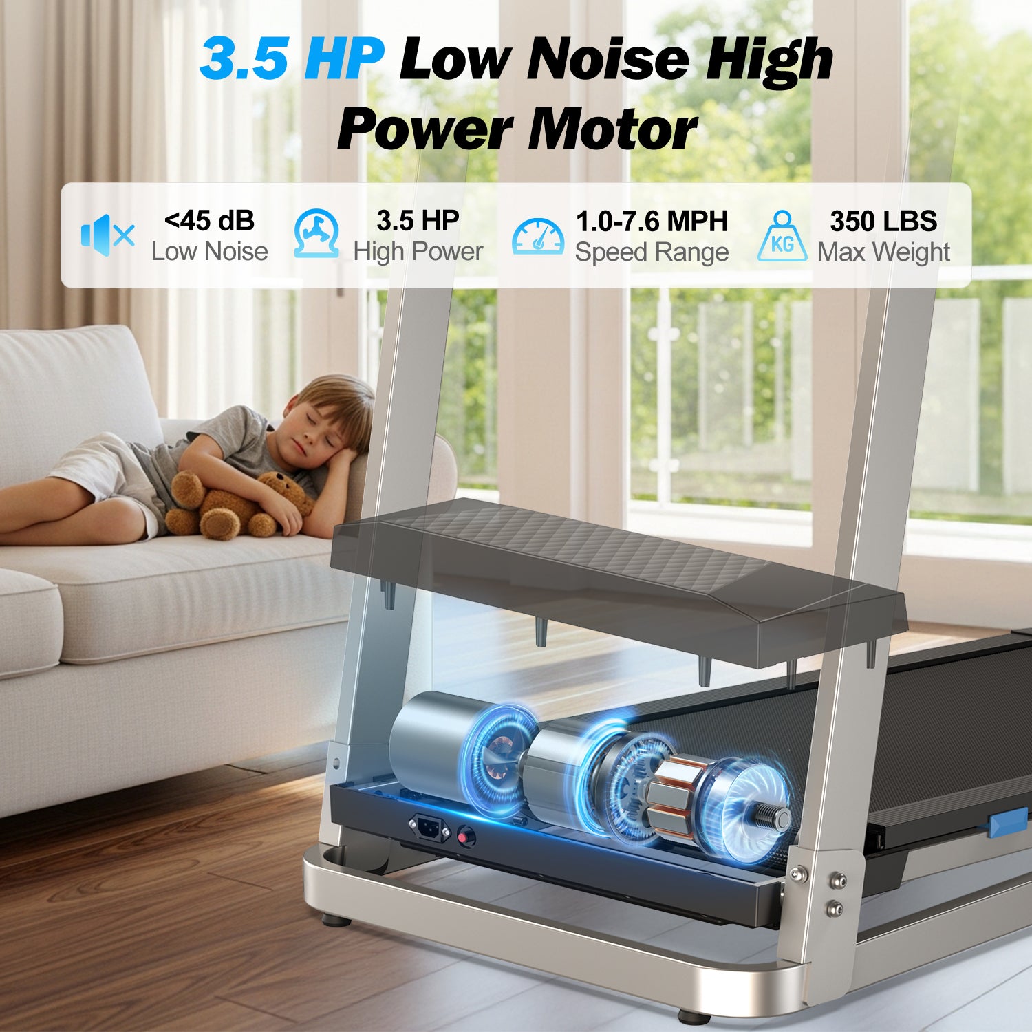 YZRUN Treadmill with Incline and Handle, Foldable Treadmill, Portable Walking Pad for Home, 350 LBS Capacity