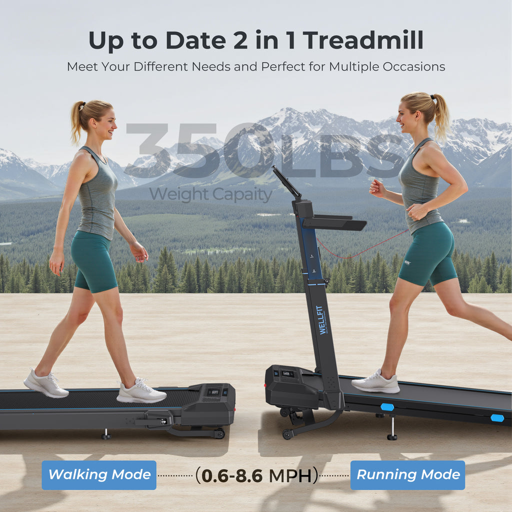YZRUN Treadmill with Auto Incline, Foldable Treadmills for Home with Adjustable Height, Under Desk Walking Pad, 350 LBS Capacity